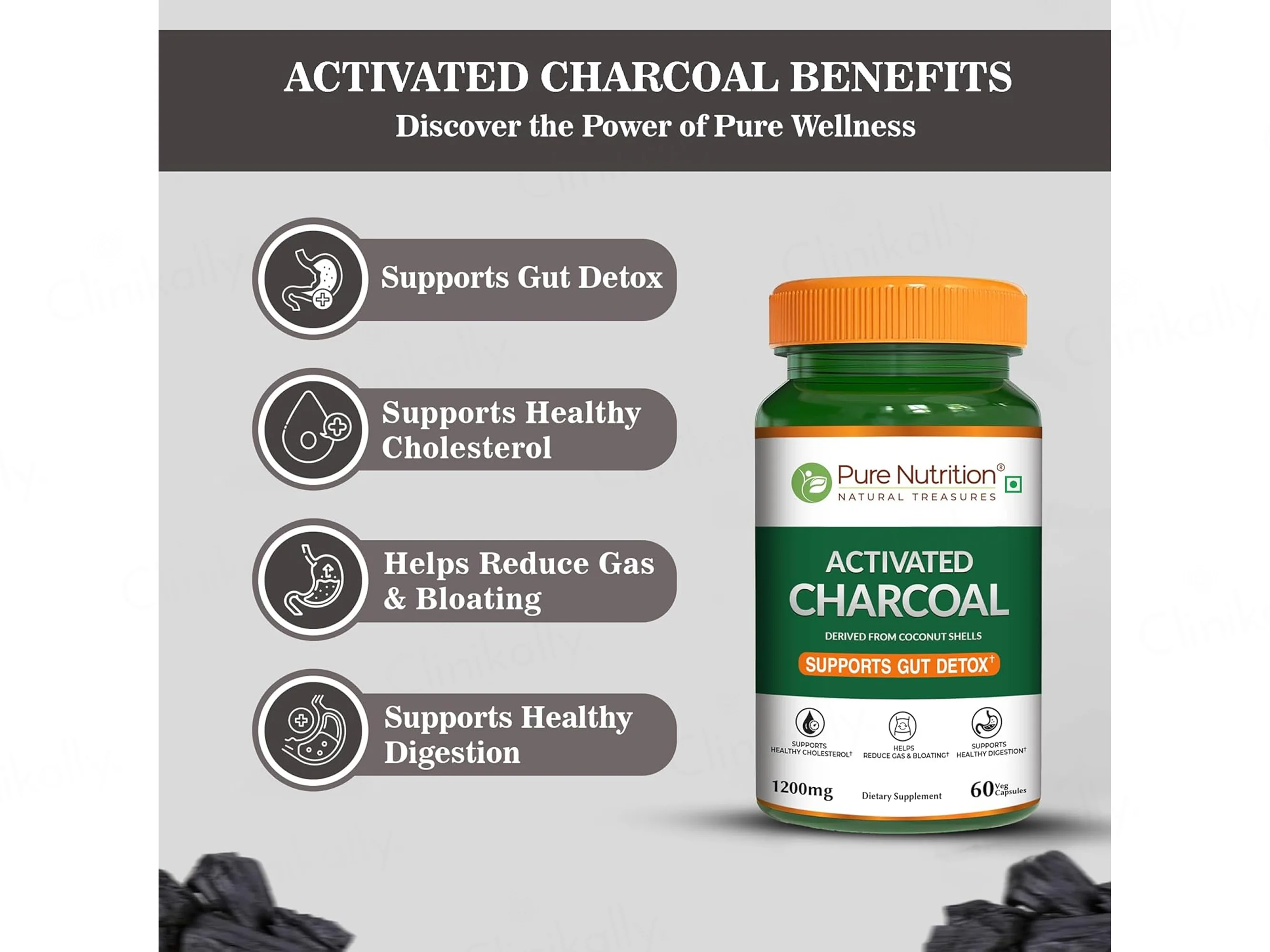 Pure Nutrition Activated Charcoal 1200mg Veg Capsule - Image 6