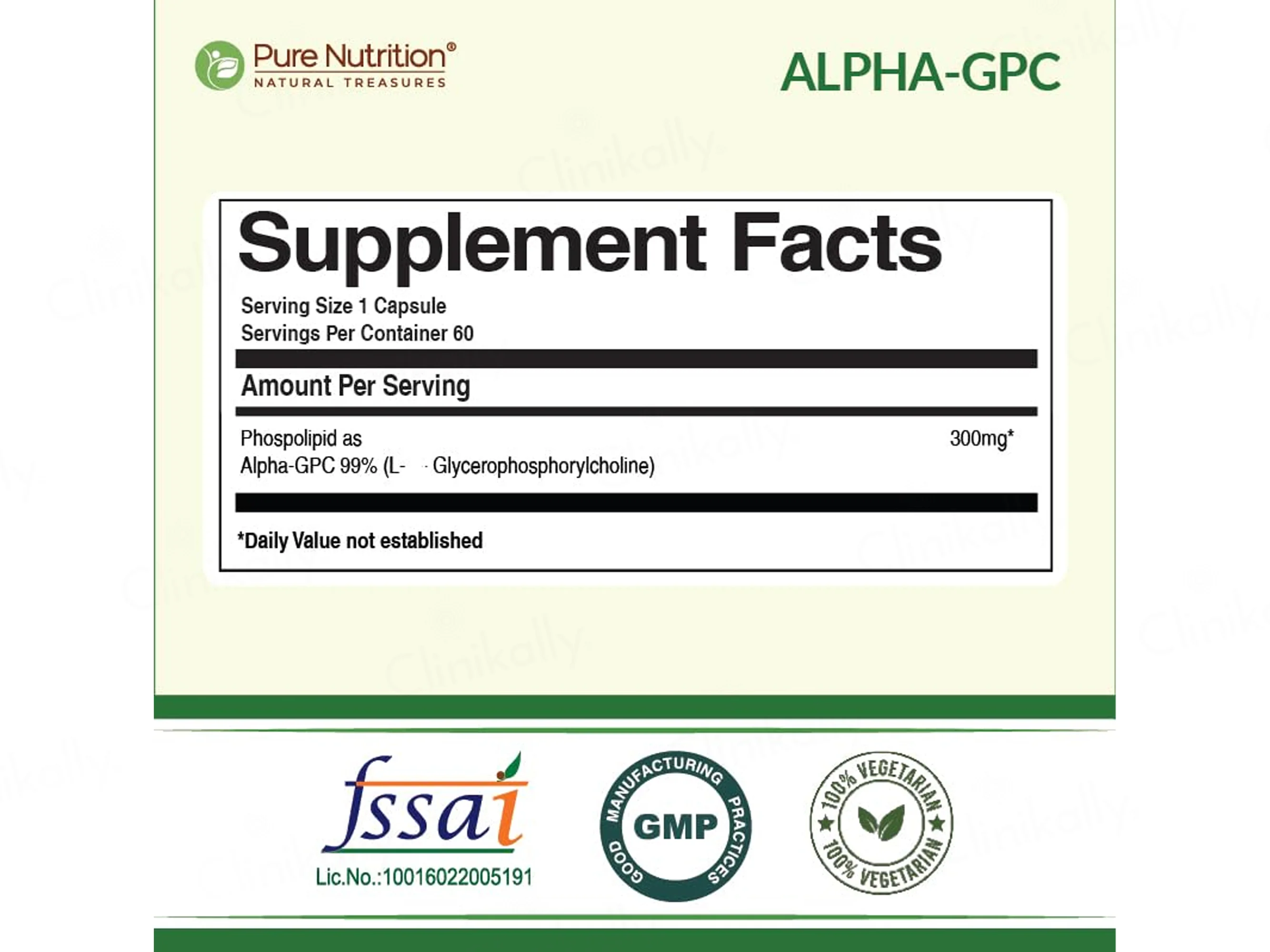 Pure Nutrition Alpha-GPC 300mg Veg Capsule - Image 2