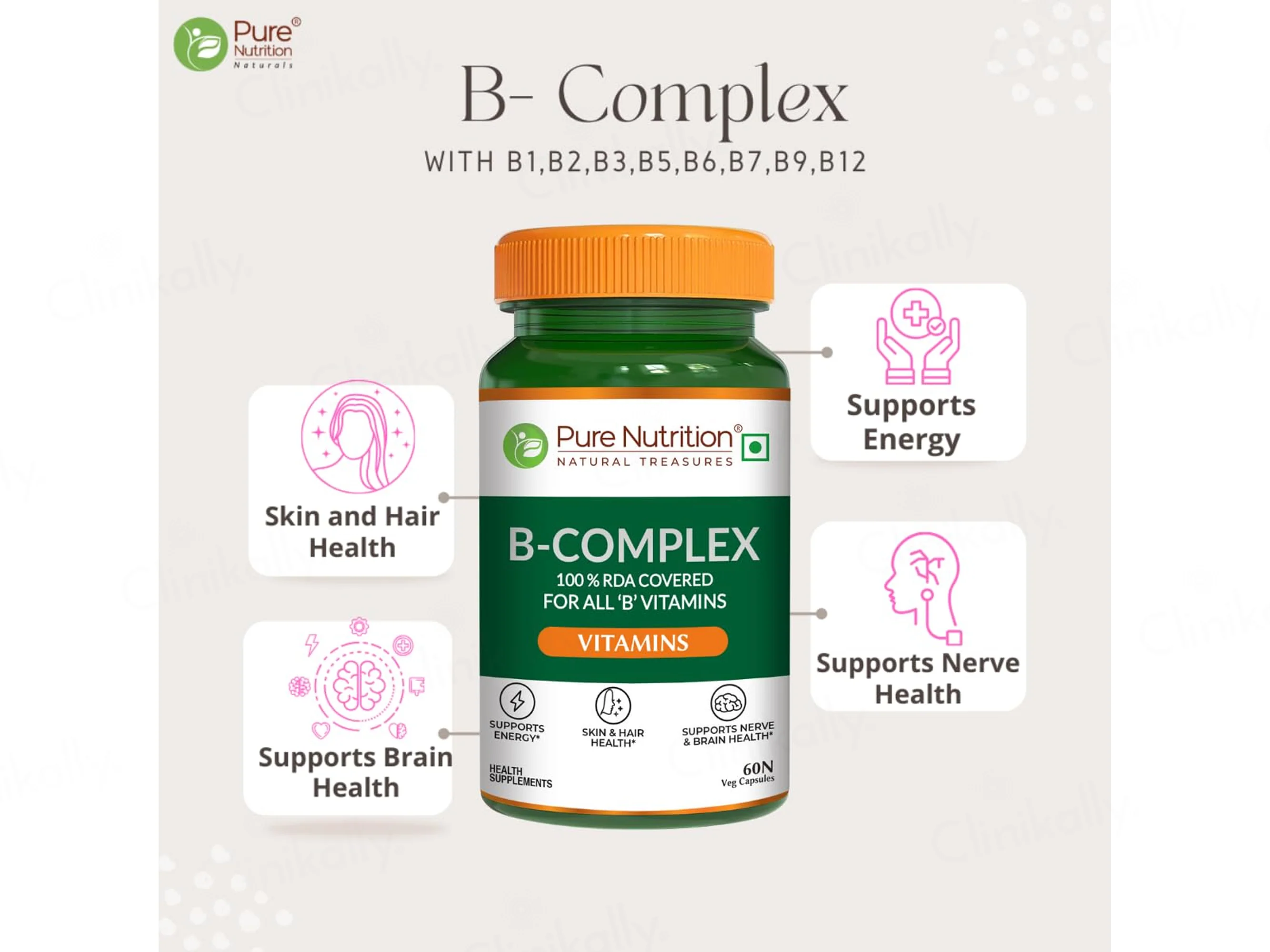 Pure Nutrition B-Complex Health Supplement Veg Tablet - Image 2