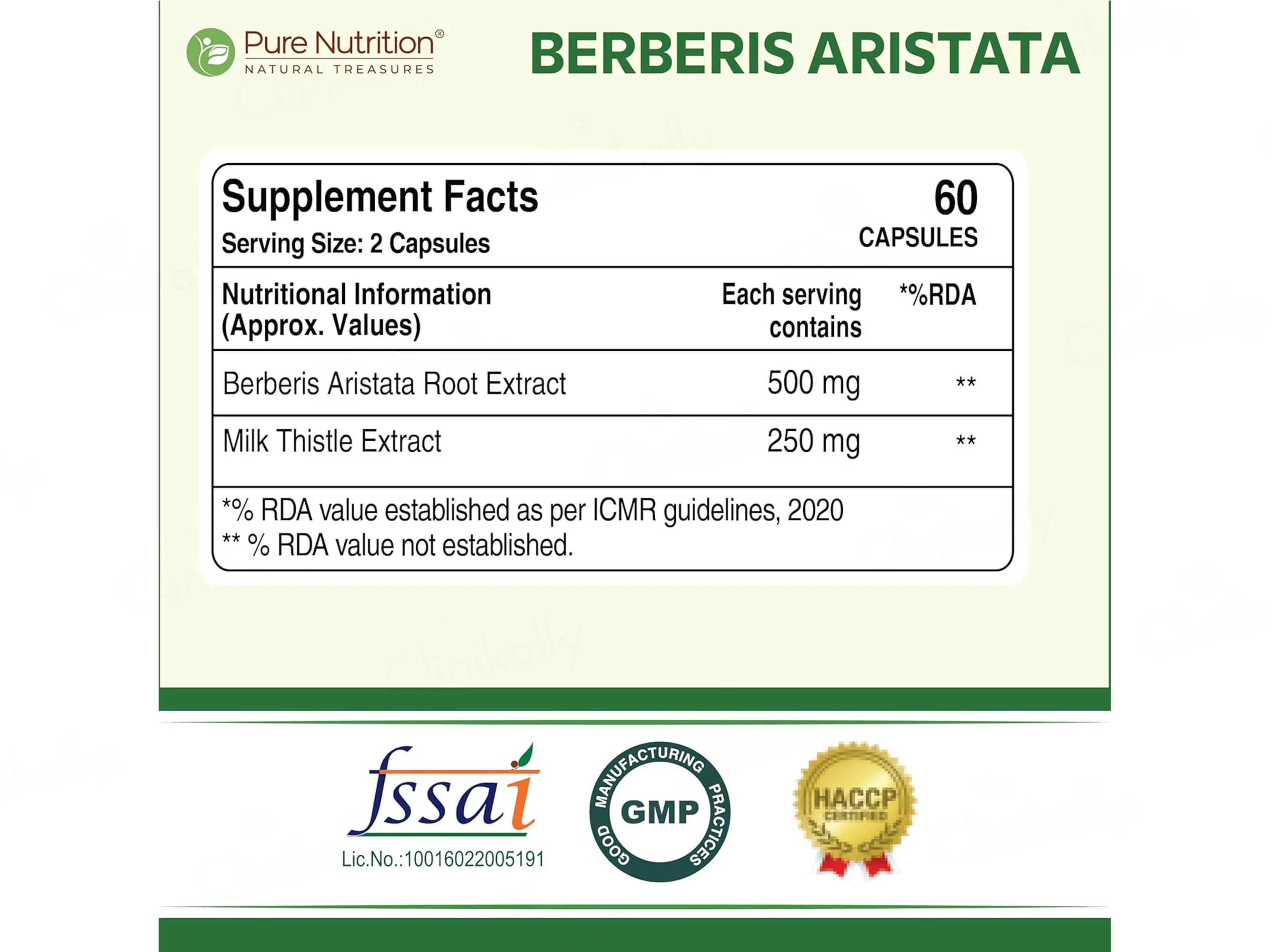 Pure Nutrition Berberis Aristata 750mg Veg Capsule - Image 2
