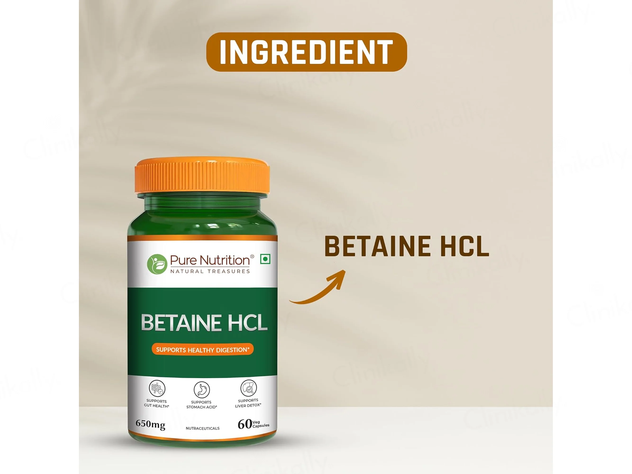 Pure Nutrition Betaine HCL 650mg Veg Capsule - Image 4