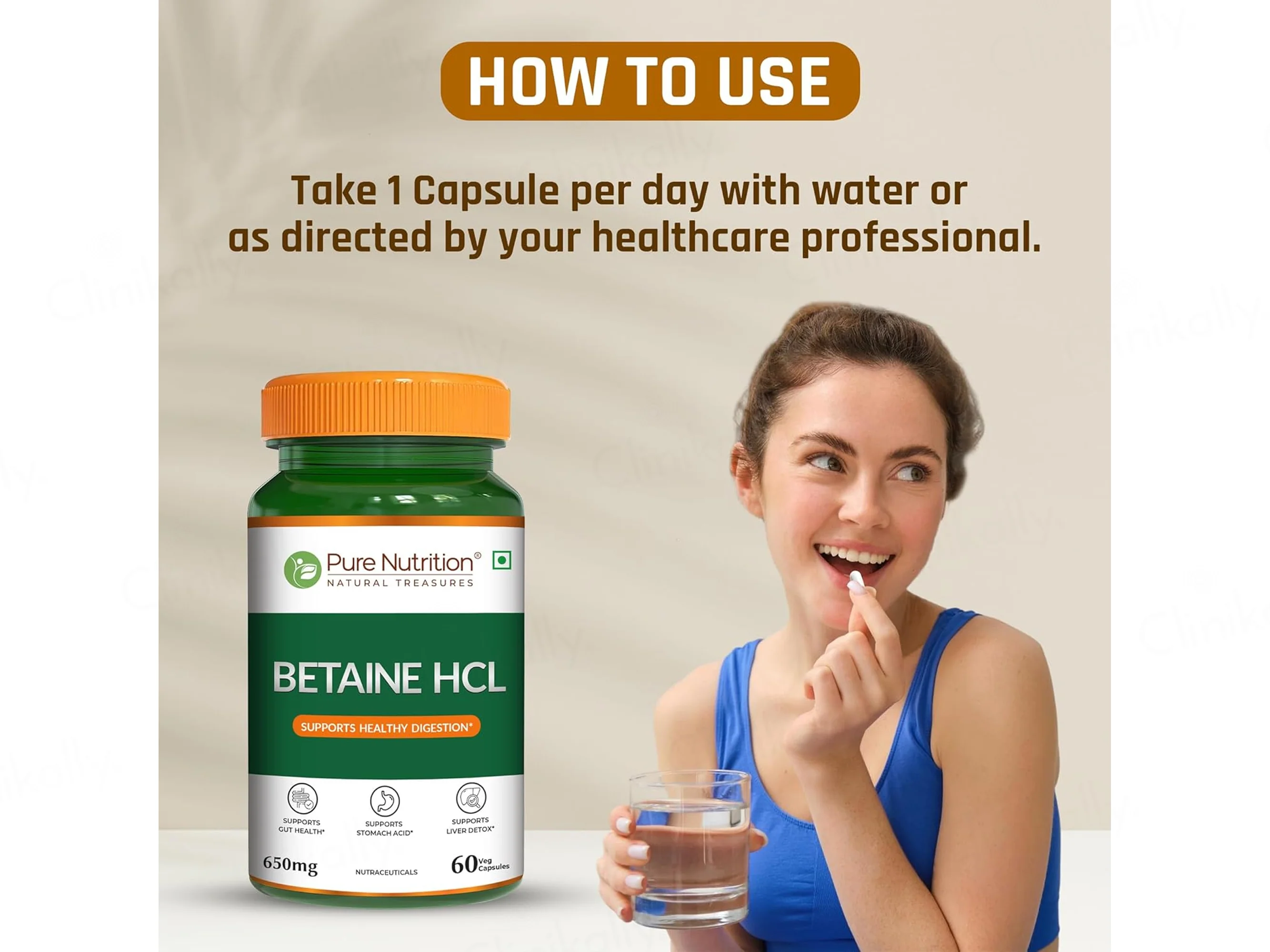 Pure Nutrition Betaine HCL 650mg Veg Capsule - Image 5