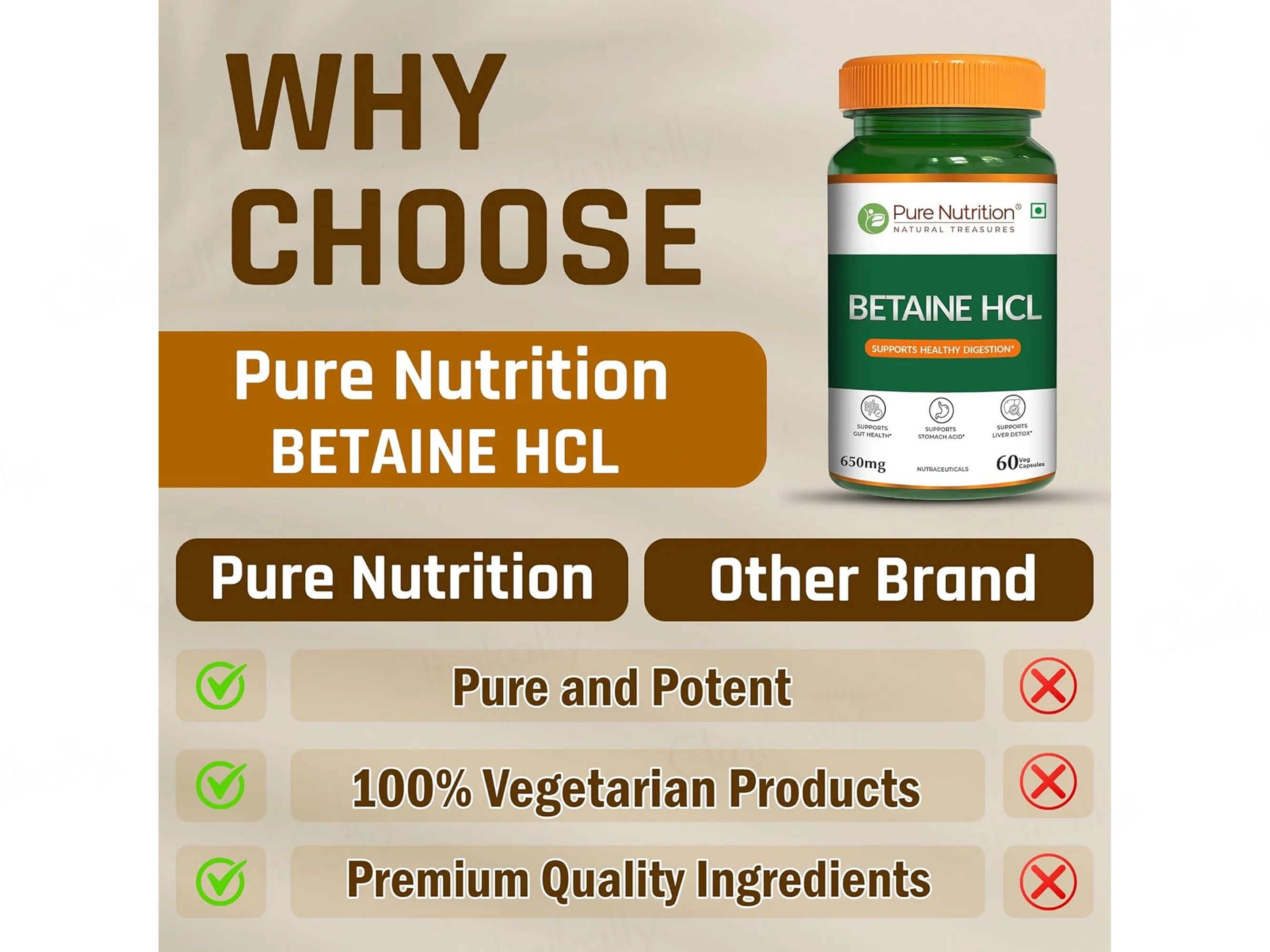 Pure Nutrition Betaine HCL 650mg Veg Capsule - Image 6