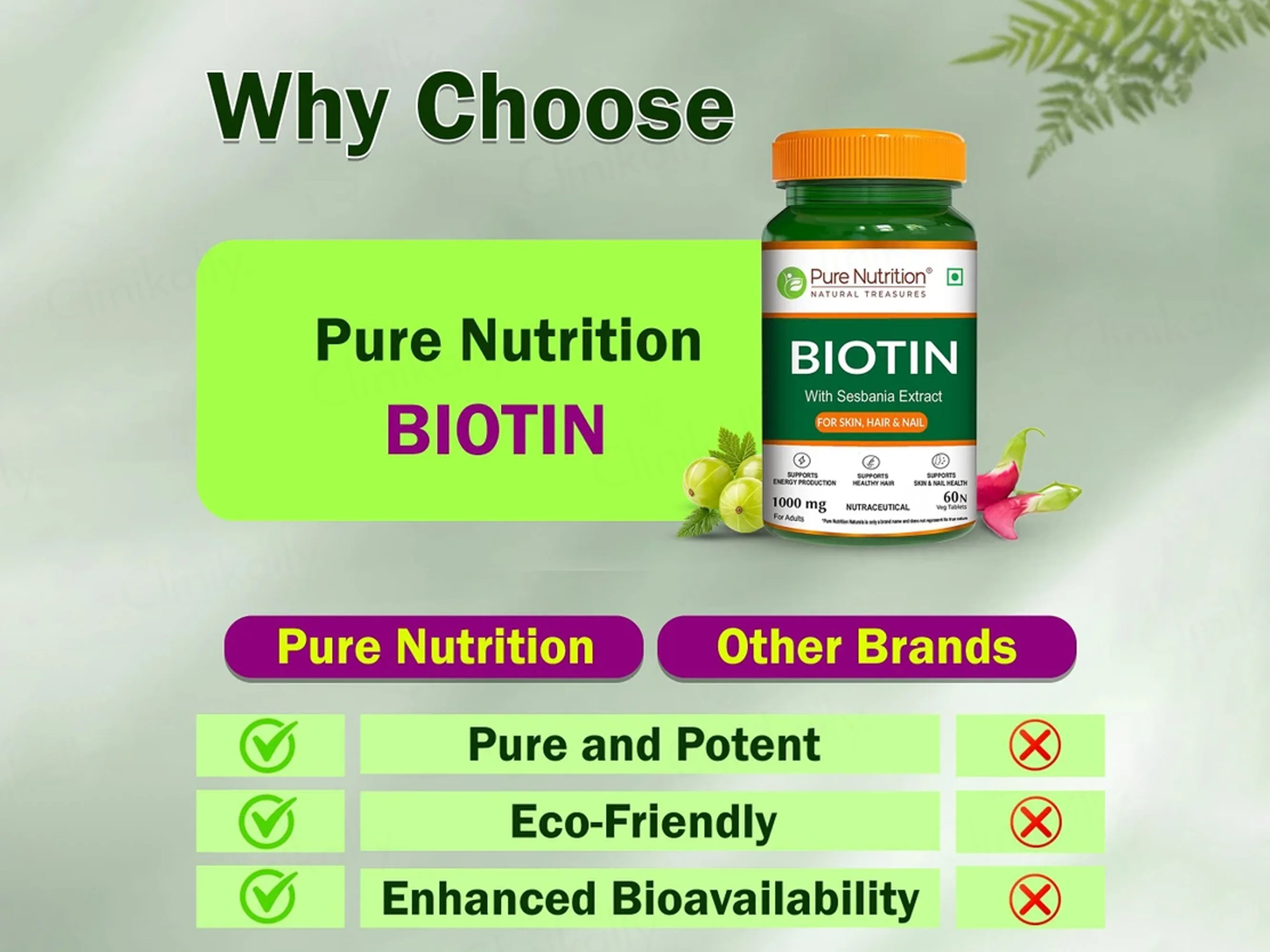 Pure Nutrition Biotin 1000mg With Sesbania Extract Veg Tablet - Image 6