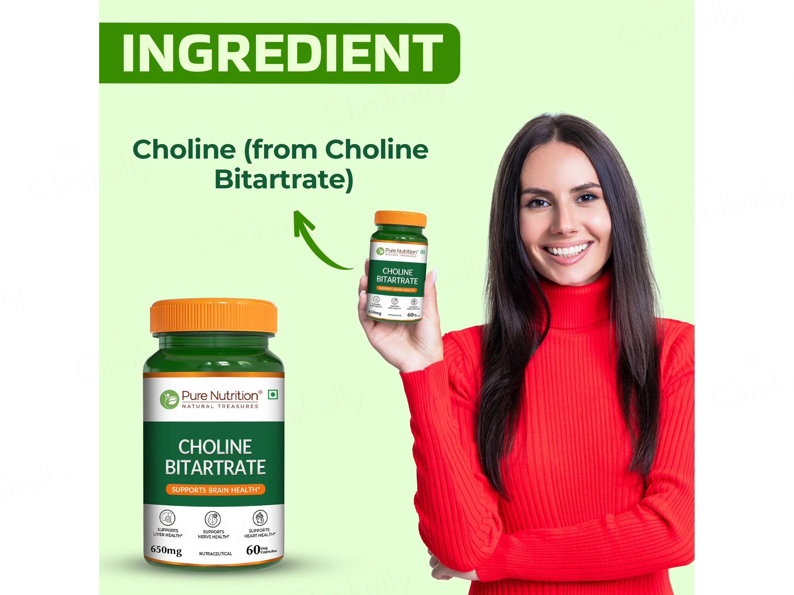 Pure Nutrition Choline Bitartrate 650mg Veg Capsule - Image 2