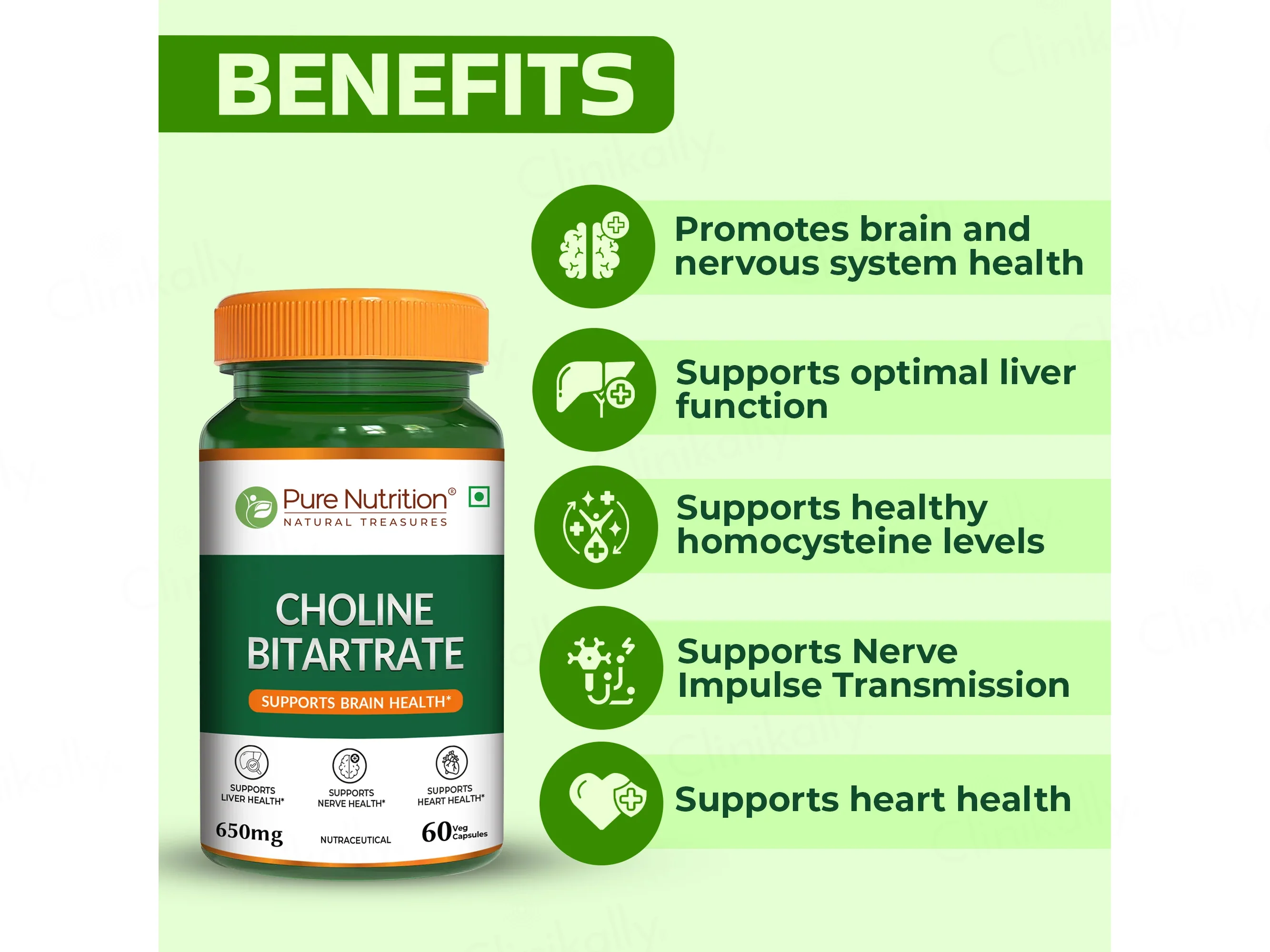 Pure Nutrition Choline Bitartrate 650mg Veg Capsule - Image 3