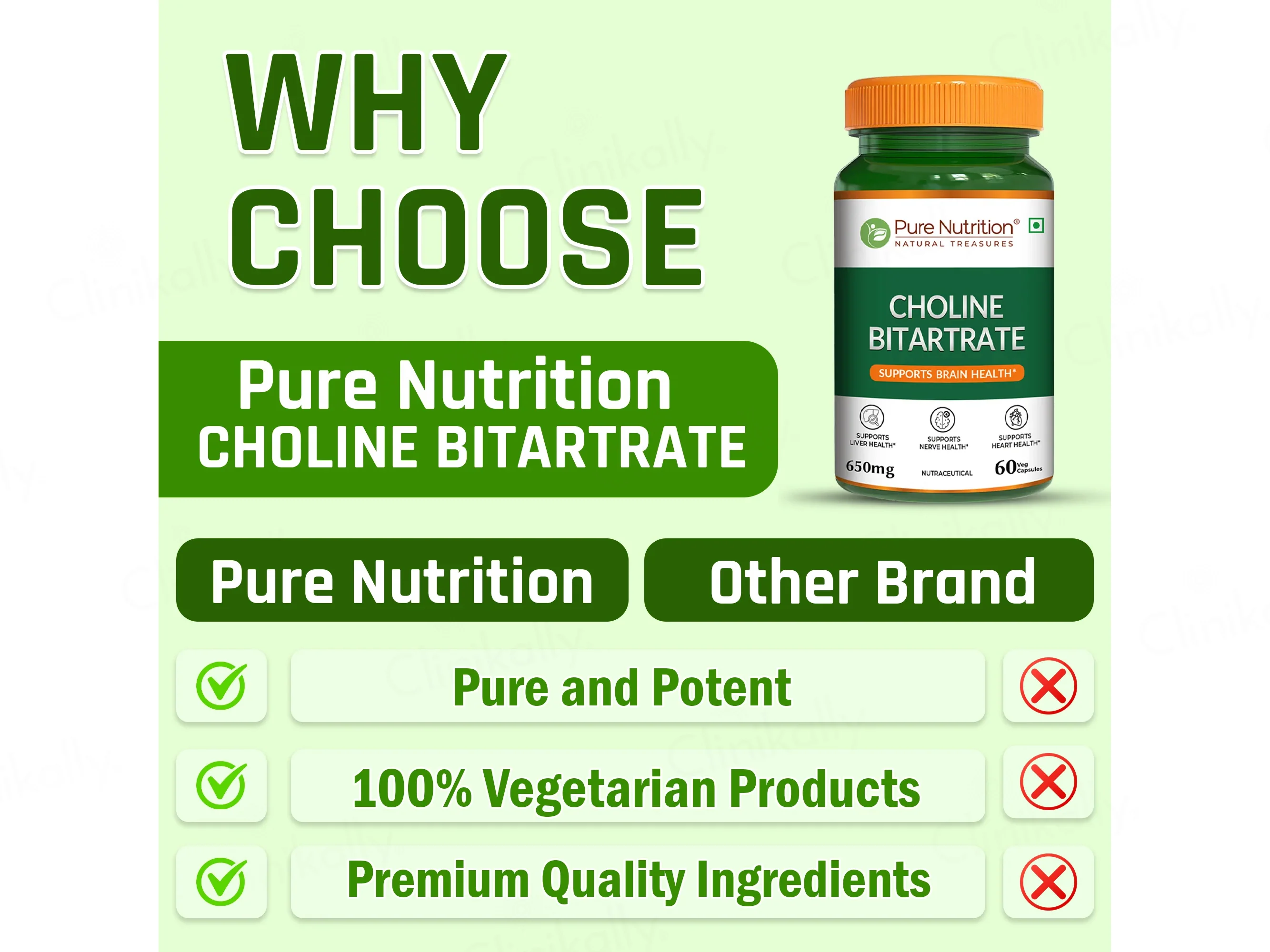Pure Nutrition Choline Bitartrate 650mg Veg Capsule - Image 4
