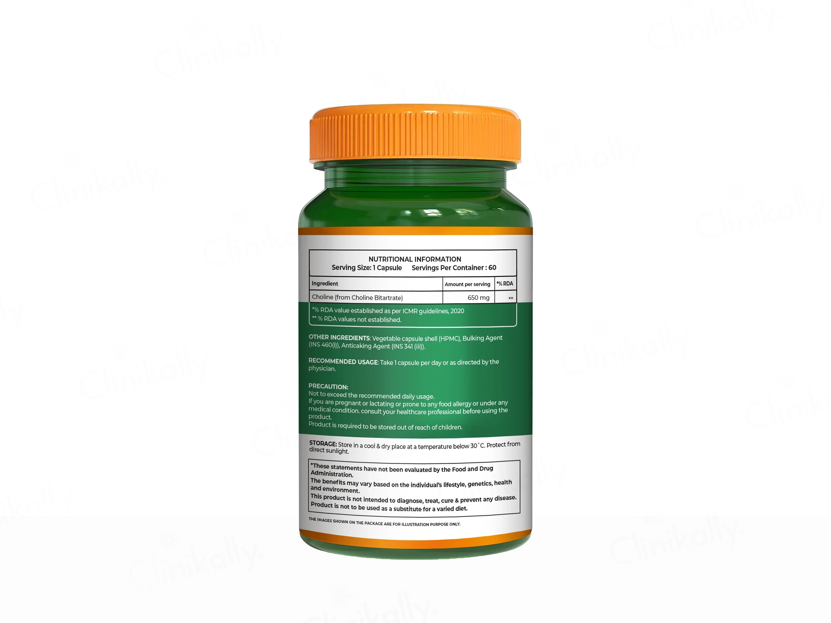 Pure Nutrition Choline Bitartrate 650mg Veg Capsule - Image 6