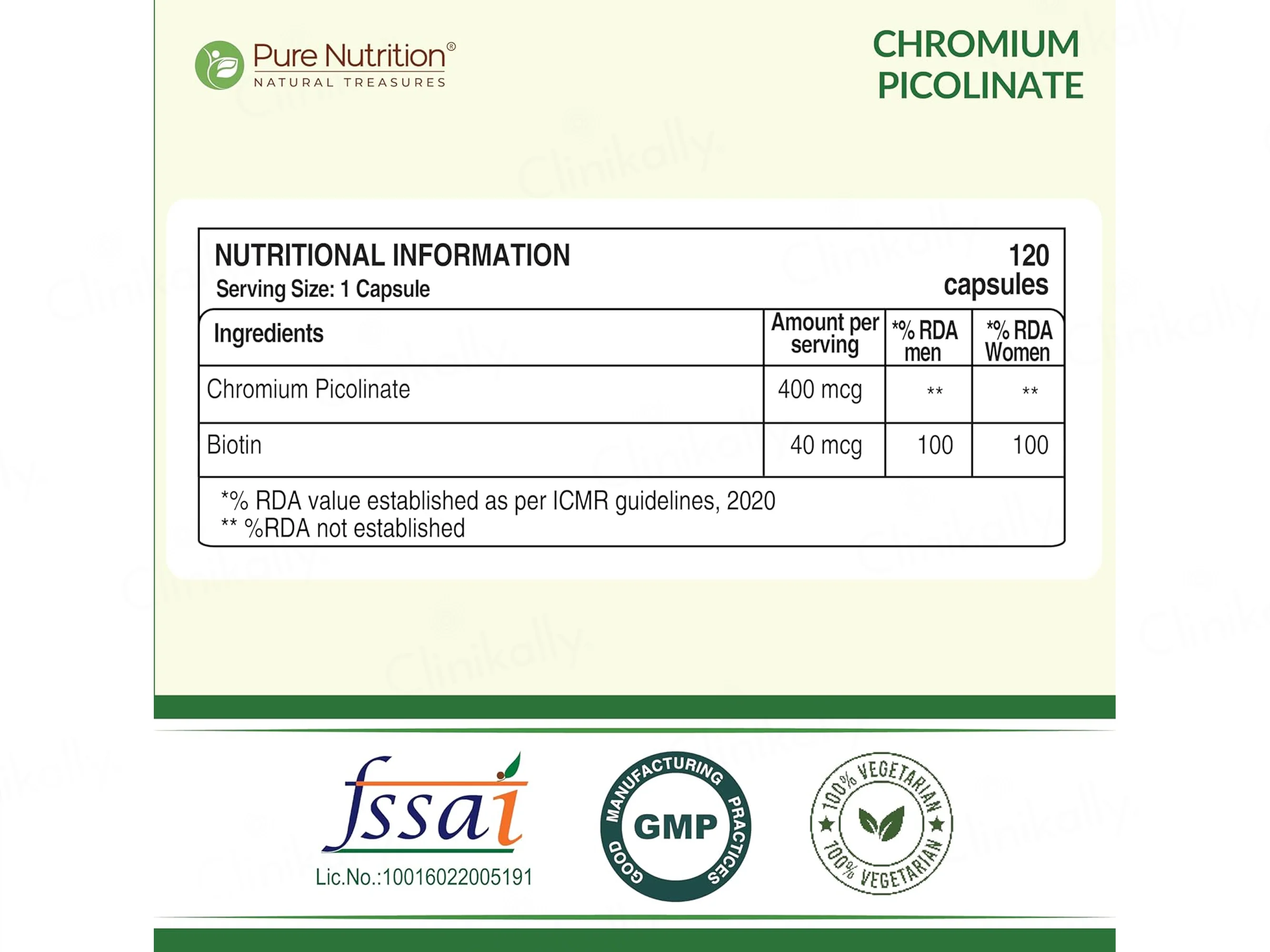 Pure Nutrition Chromium Picolinate 400mcg Veg Capsule - Image 2