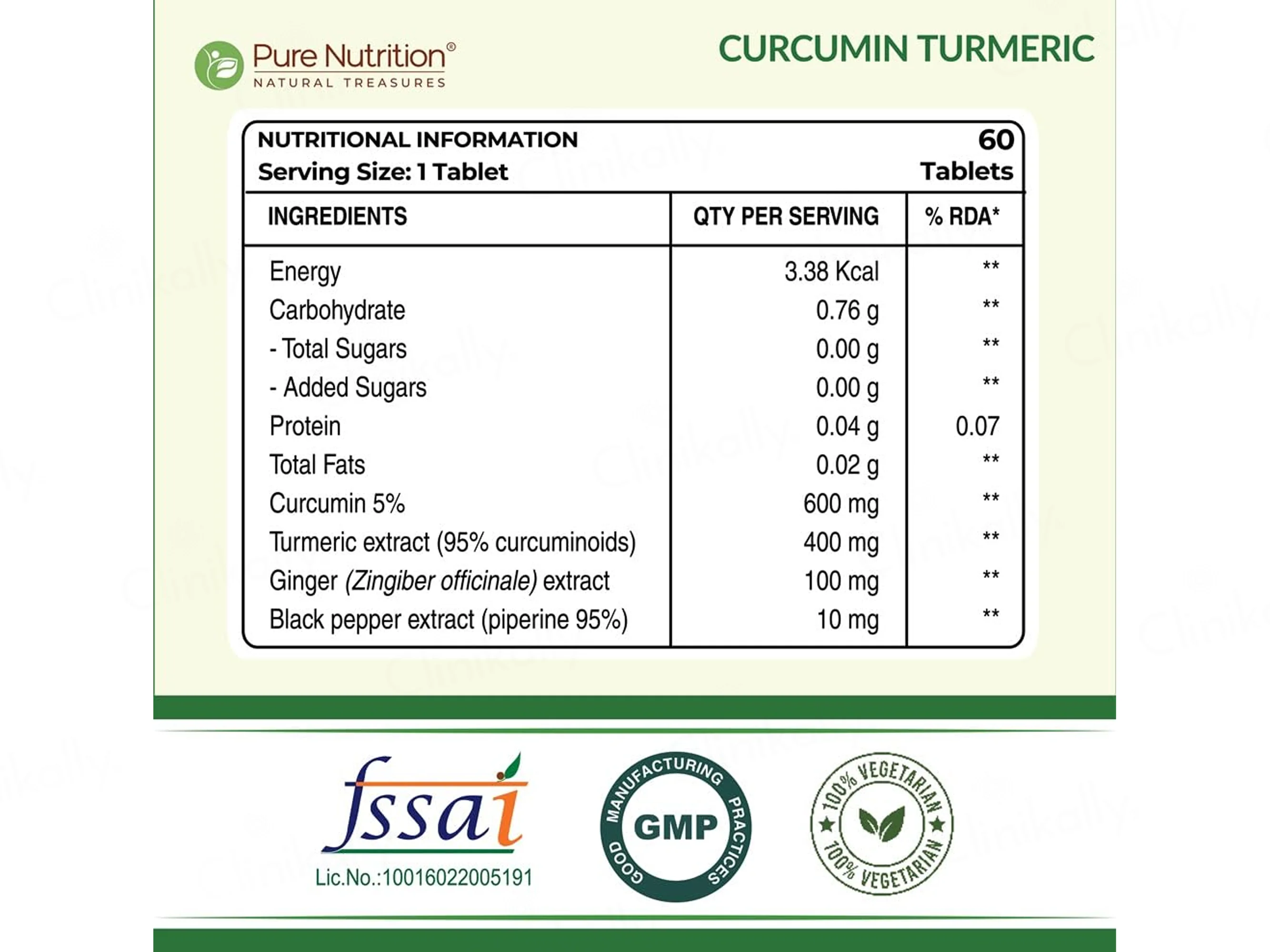 Pure Nutrition Curcumin Turmeric Extract 1200mg Veg Tablet - Image 3