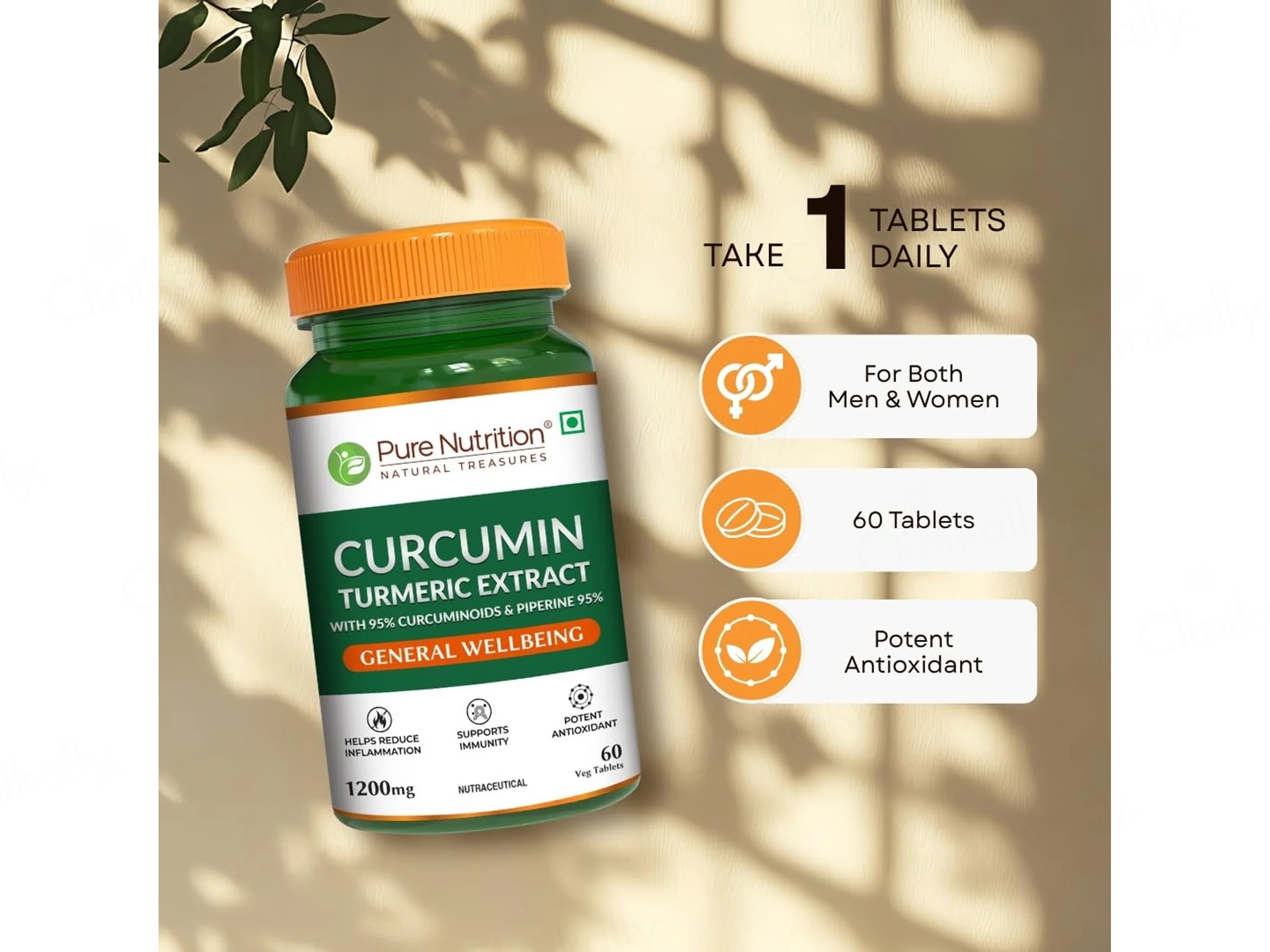 Pure Nutrition Curcumin Turmeric Extract 1200mg Veg Tablet - Image 4