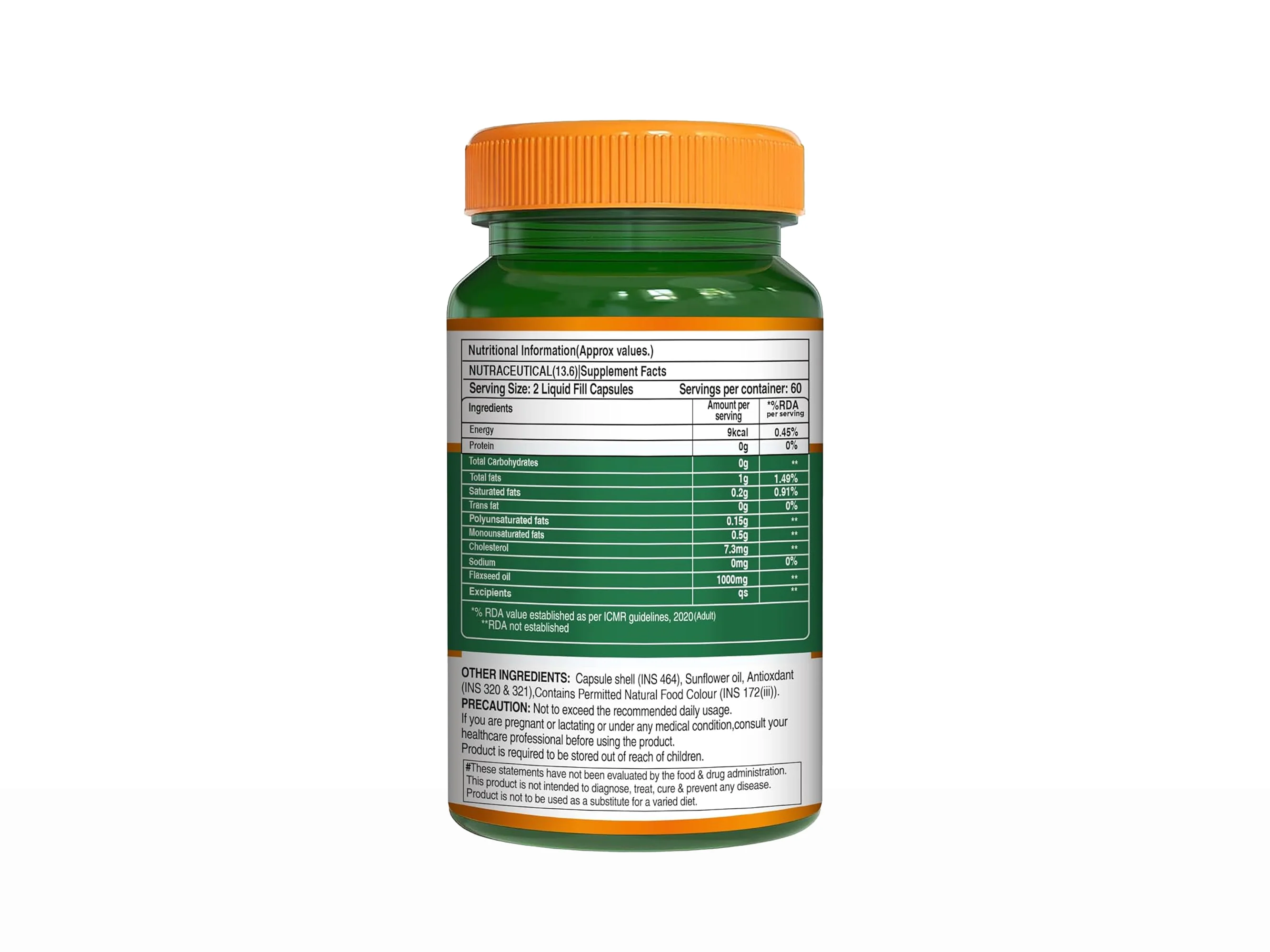 Pure Nutrition Flaxseed Oil 1000mg Veg Liquid Filled Capsule - Image 2