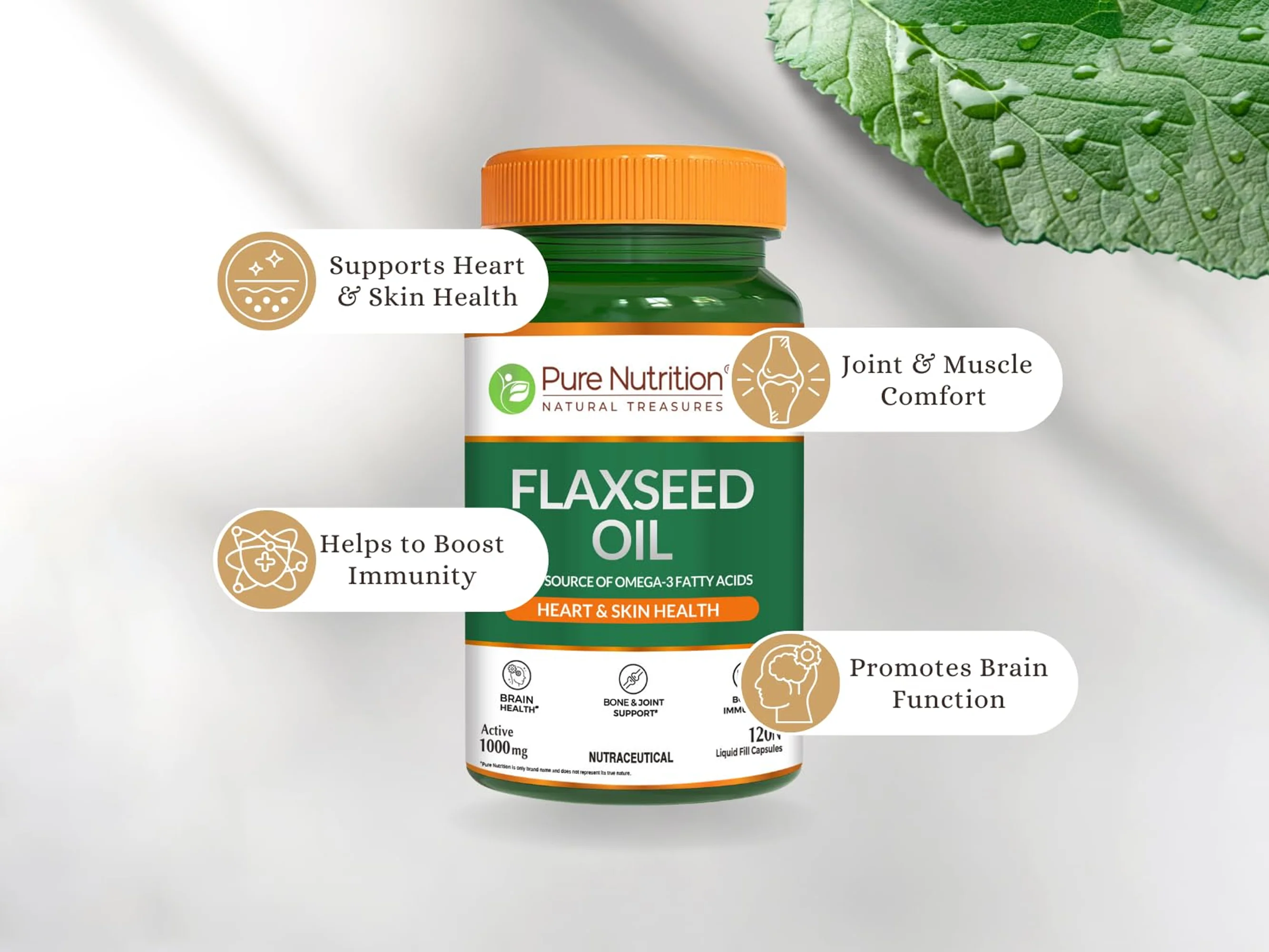 Pure Nutrition Flaxseed Oil 1000mg Veg Liquid Filled Capsule - Image 3