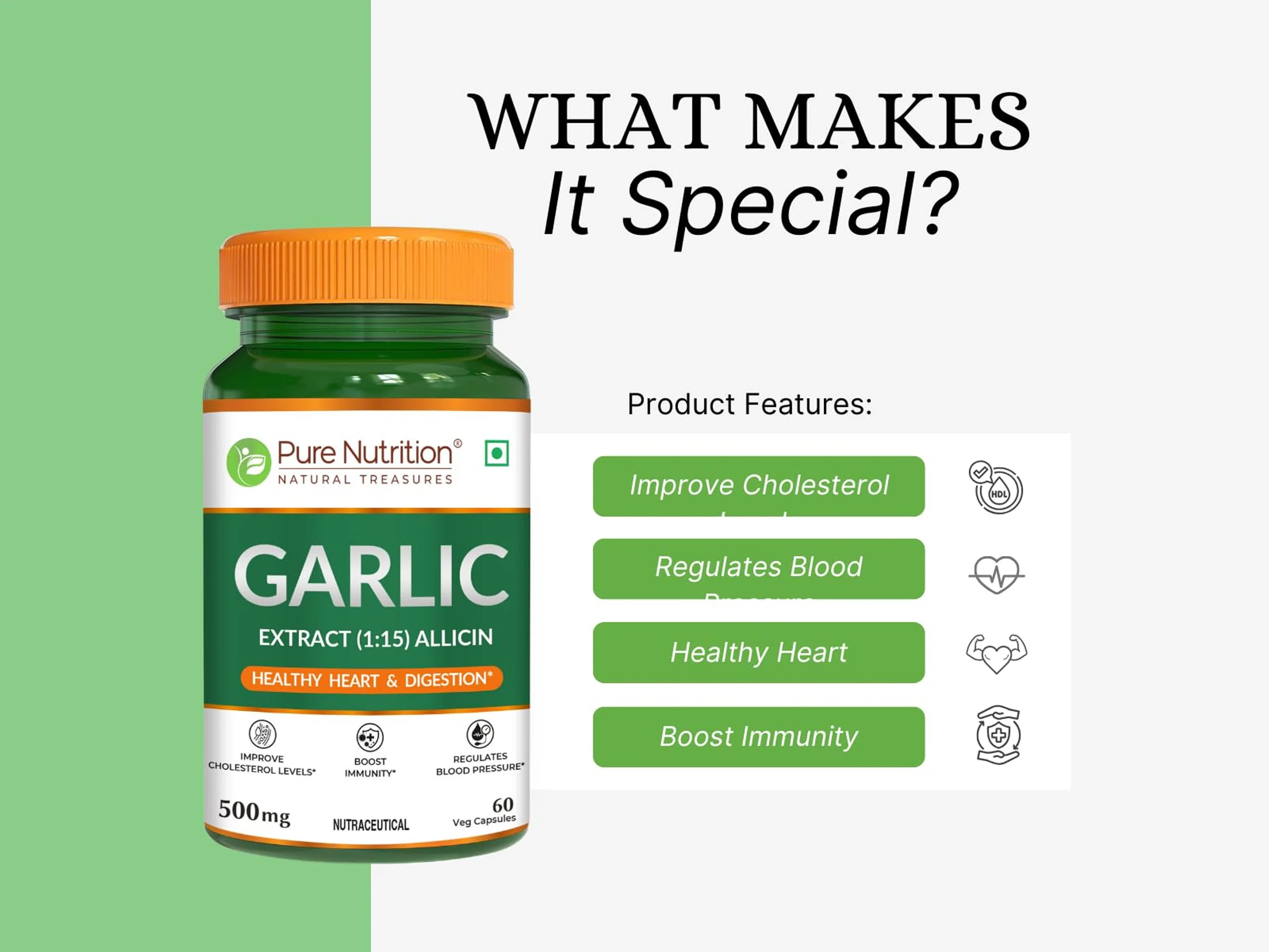 Pure Nutrition Garlic Extract (1:15) Allicin 500mg Veg Capsule - Image 3