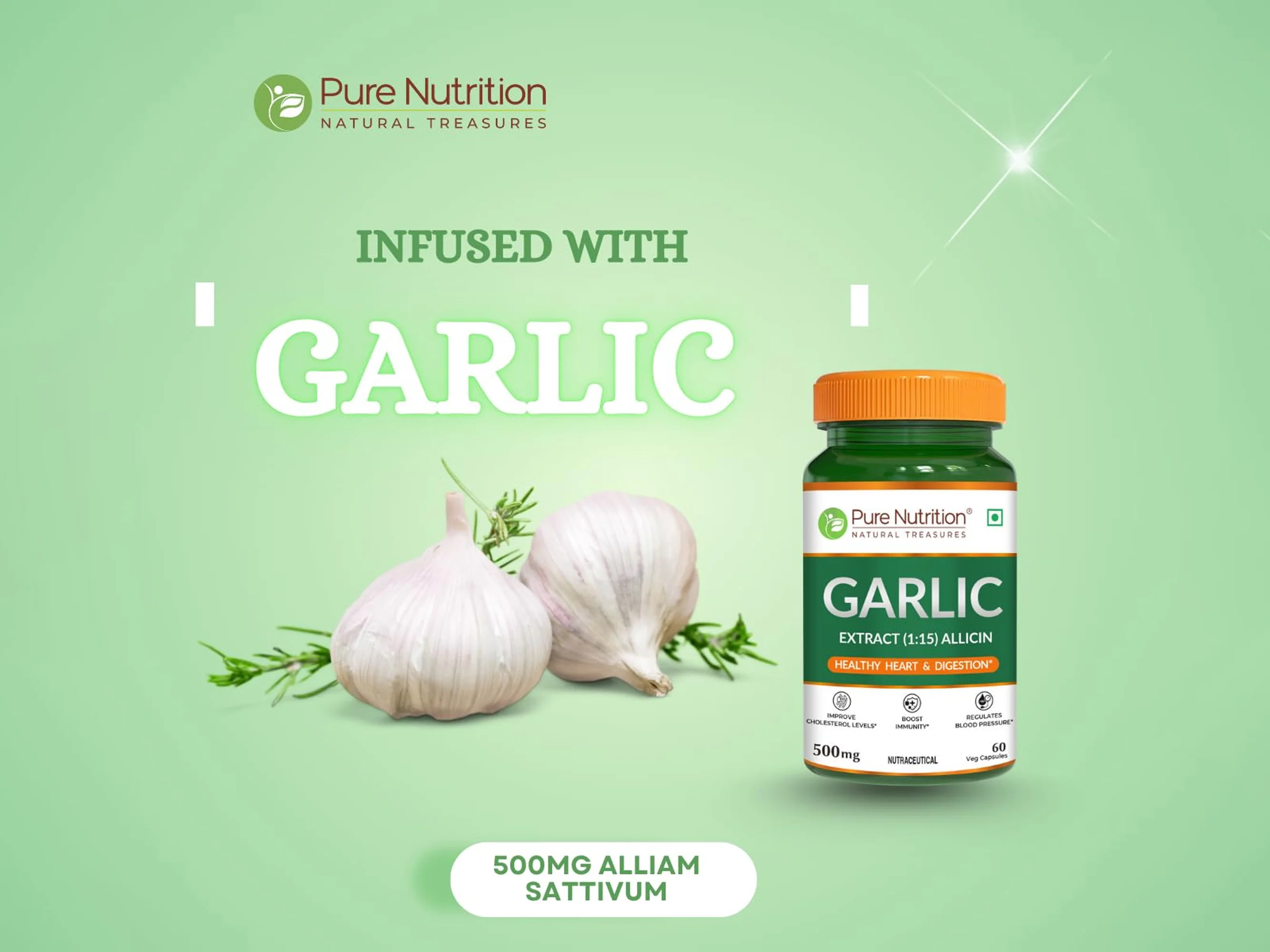 Pure Nutrition Garlic Extract (1:15) Allicin 500mg Veg Capsule - Image 4
