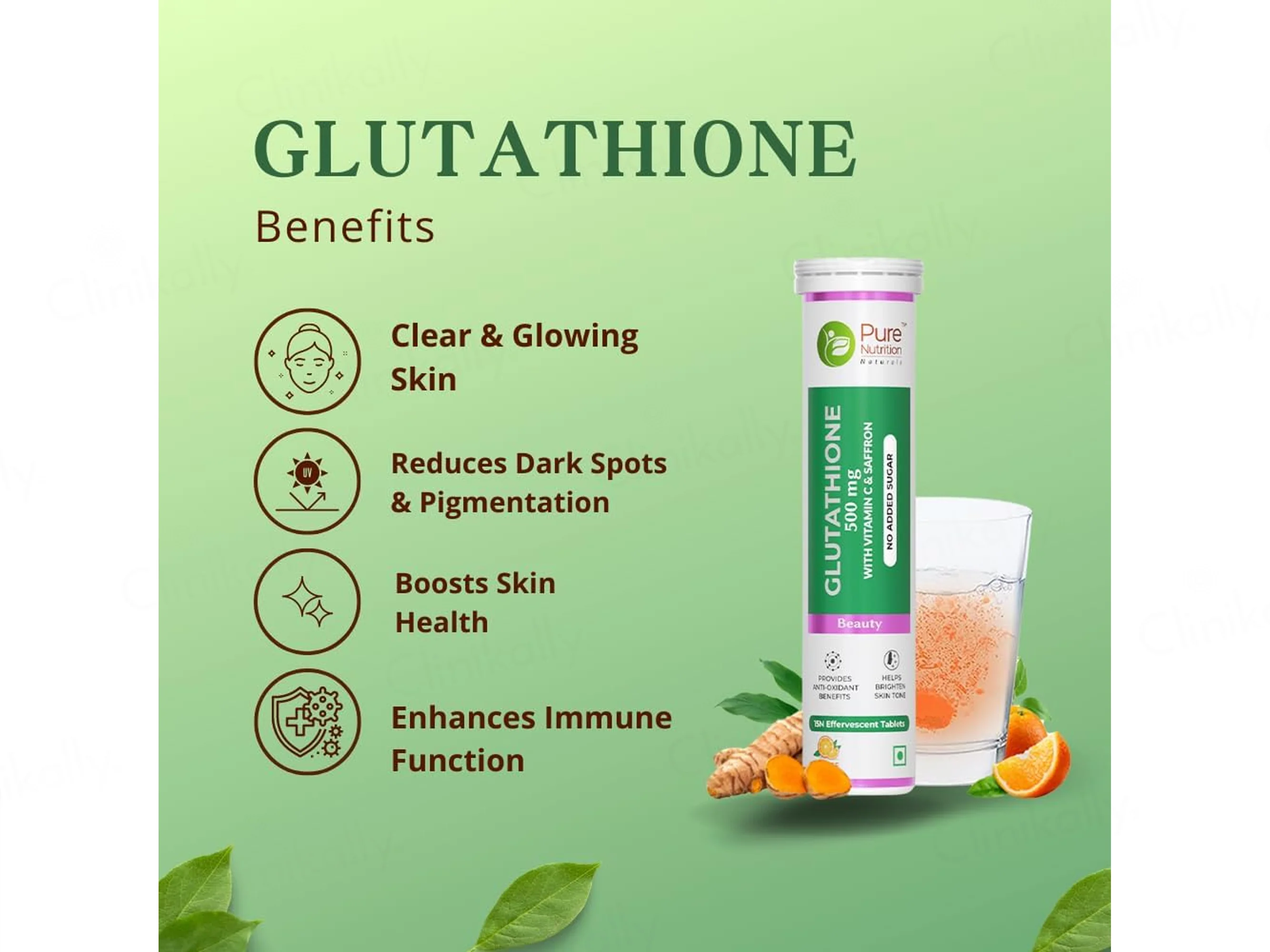 Pure Nutrition Glutathione 500mg With Vitamin C & Saffron Effervescent Tablet - Orange Flavour - Image 3