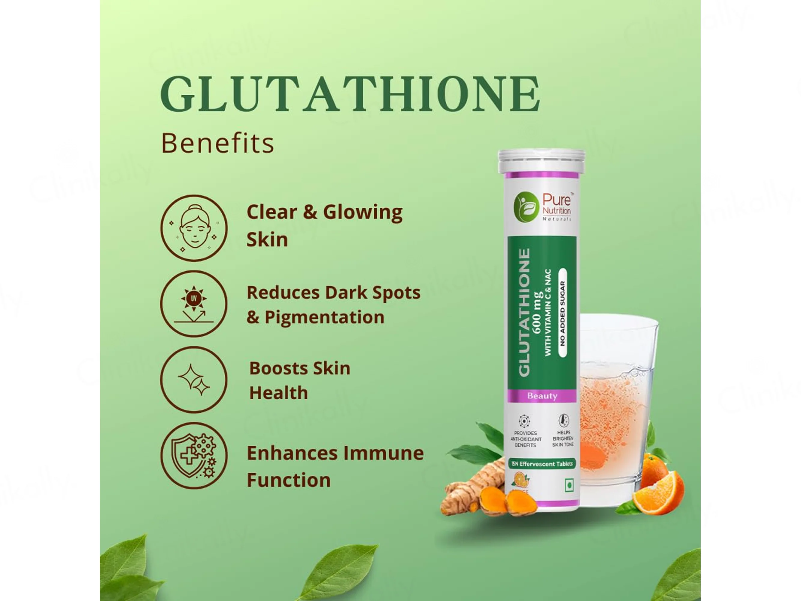 Pure Nutrition Glutathione 600mg With Vitamin C & NAC Effervescent Tablet - Orange Flavour - Image 3