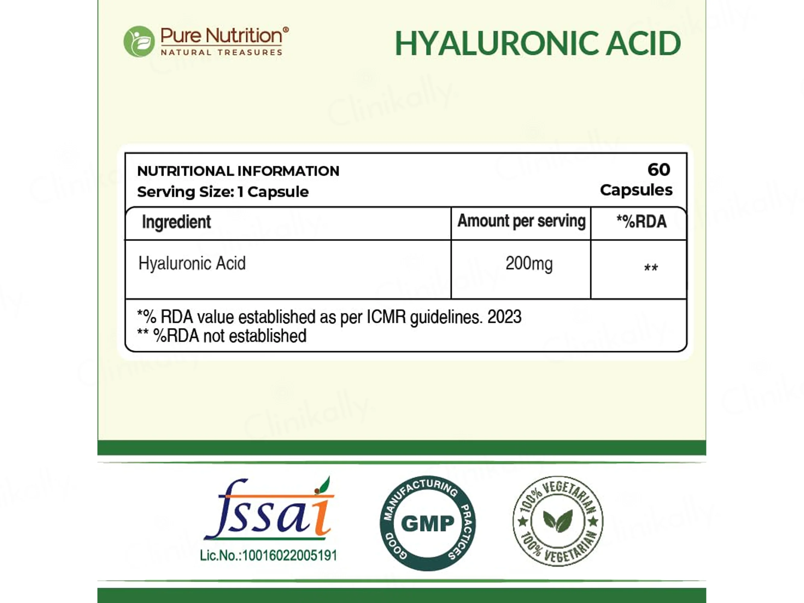 Pure Nutrition Hyaluronic Acid 200mg Veg Capsule - Image 2