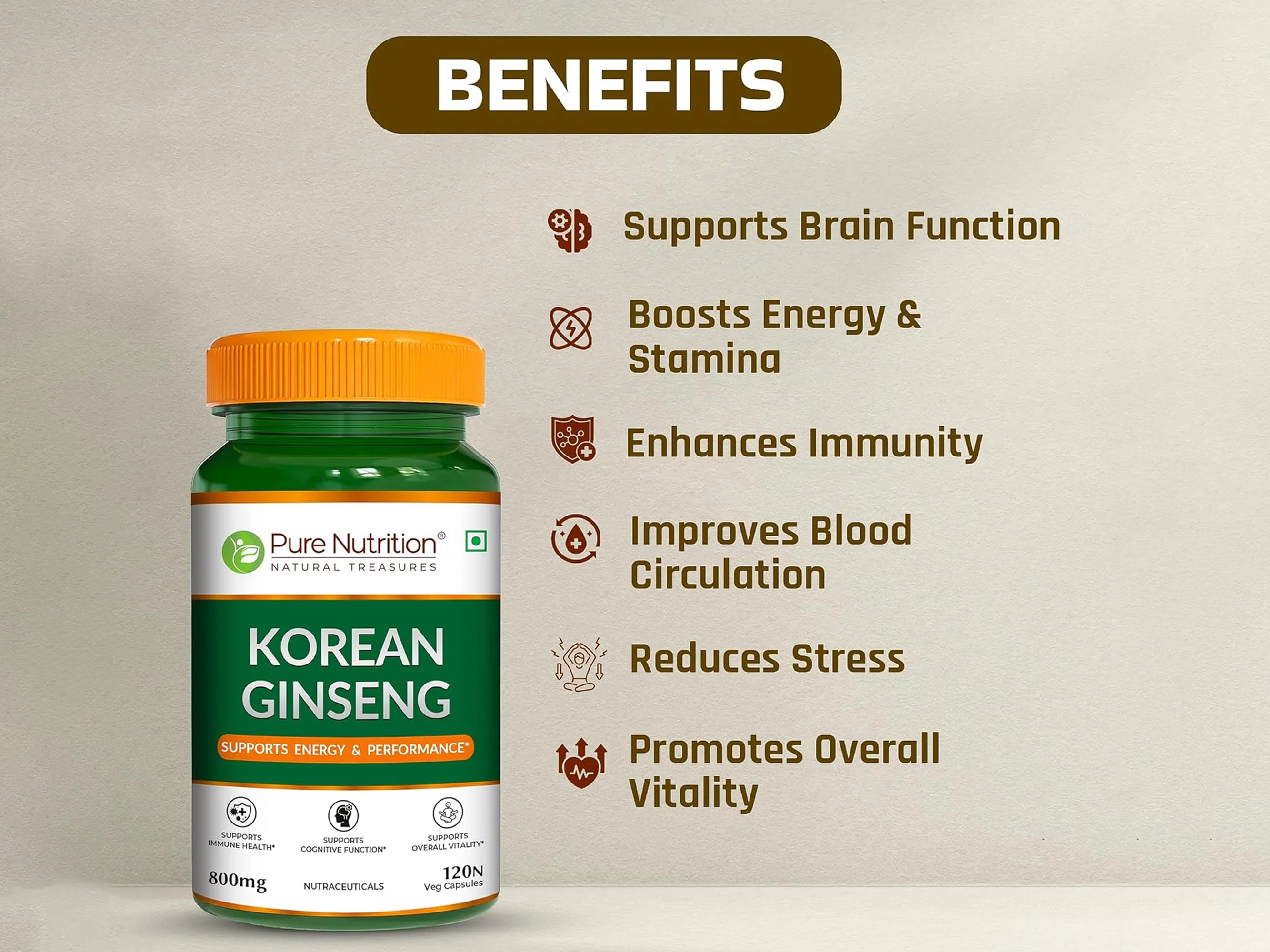 Pure Nutrition Korean Ginseng 800mg Veg Capsule - Image 2