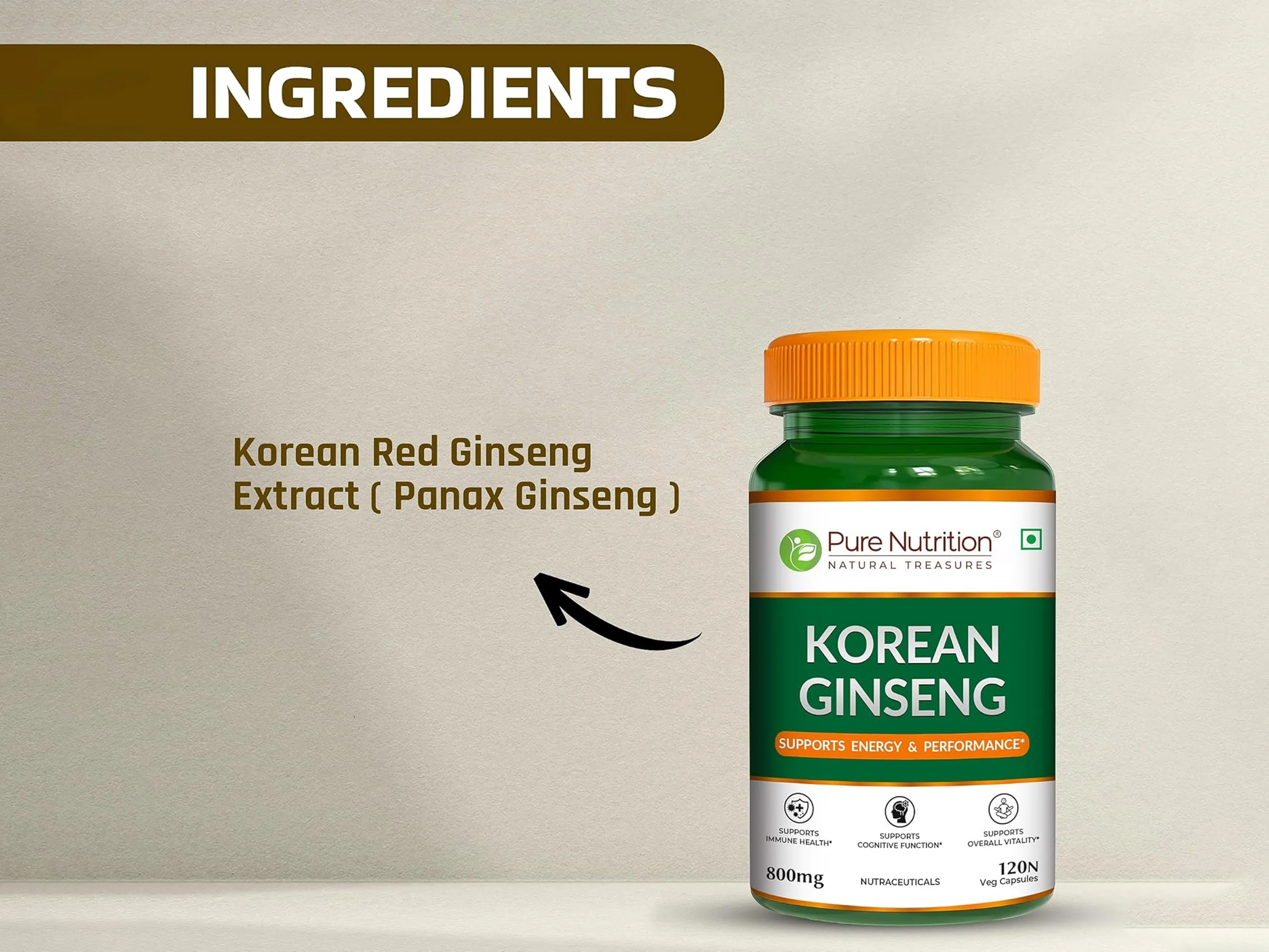 Pure Nutrition Korean Ginseng 800mg Veg Capsule - Image 3