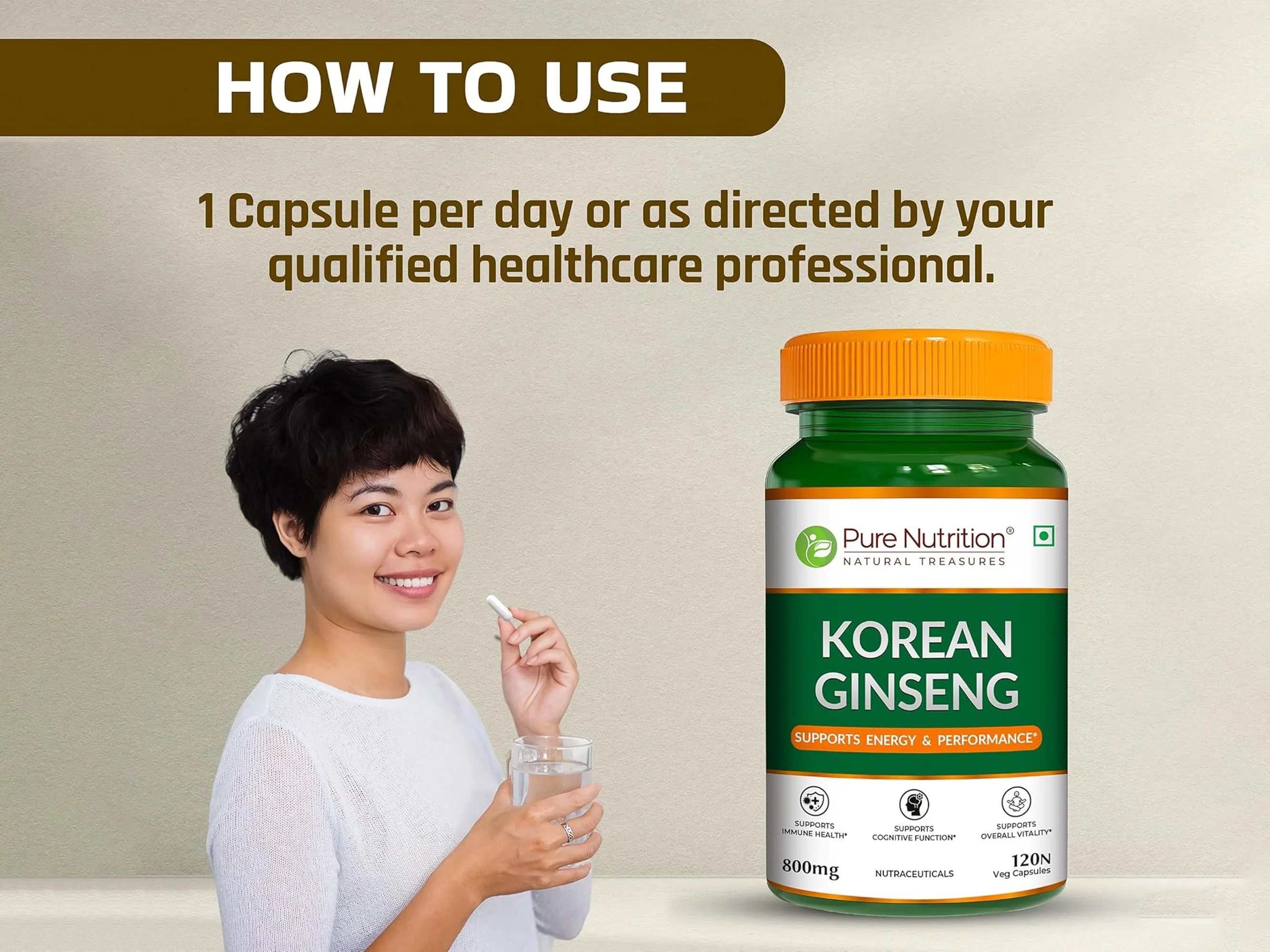 Pure Nutrition Korean Ginseng 800mg Veg Capsule - Image 4