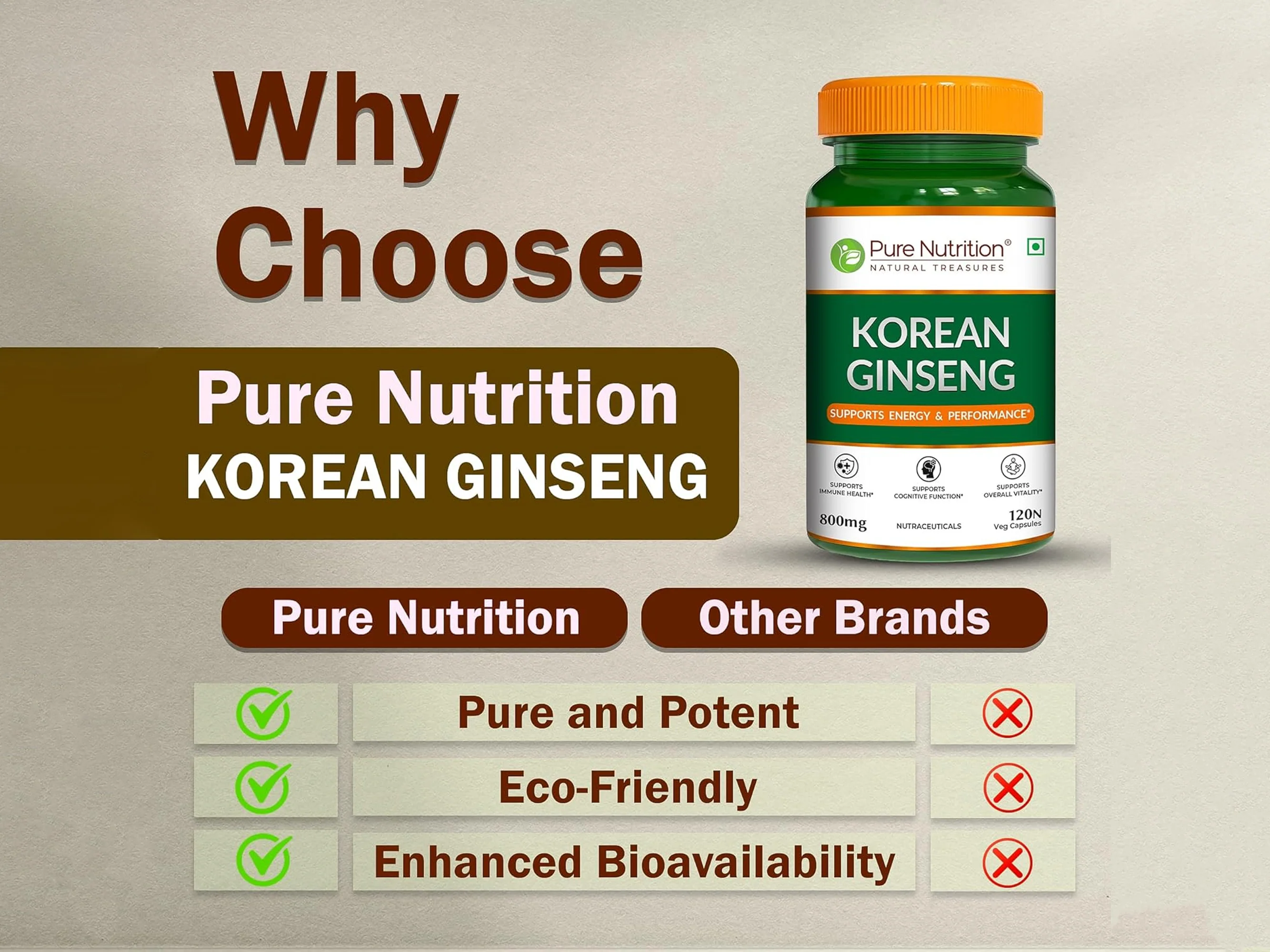 Pure Nutrition Korean Ginseng 800mg Veg Capsule - Image 5