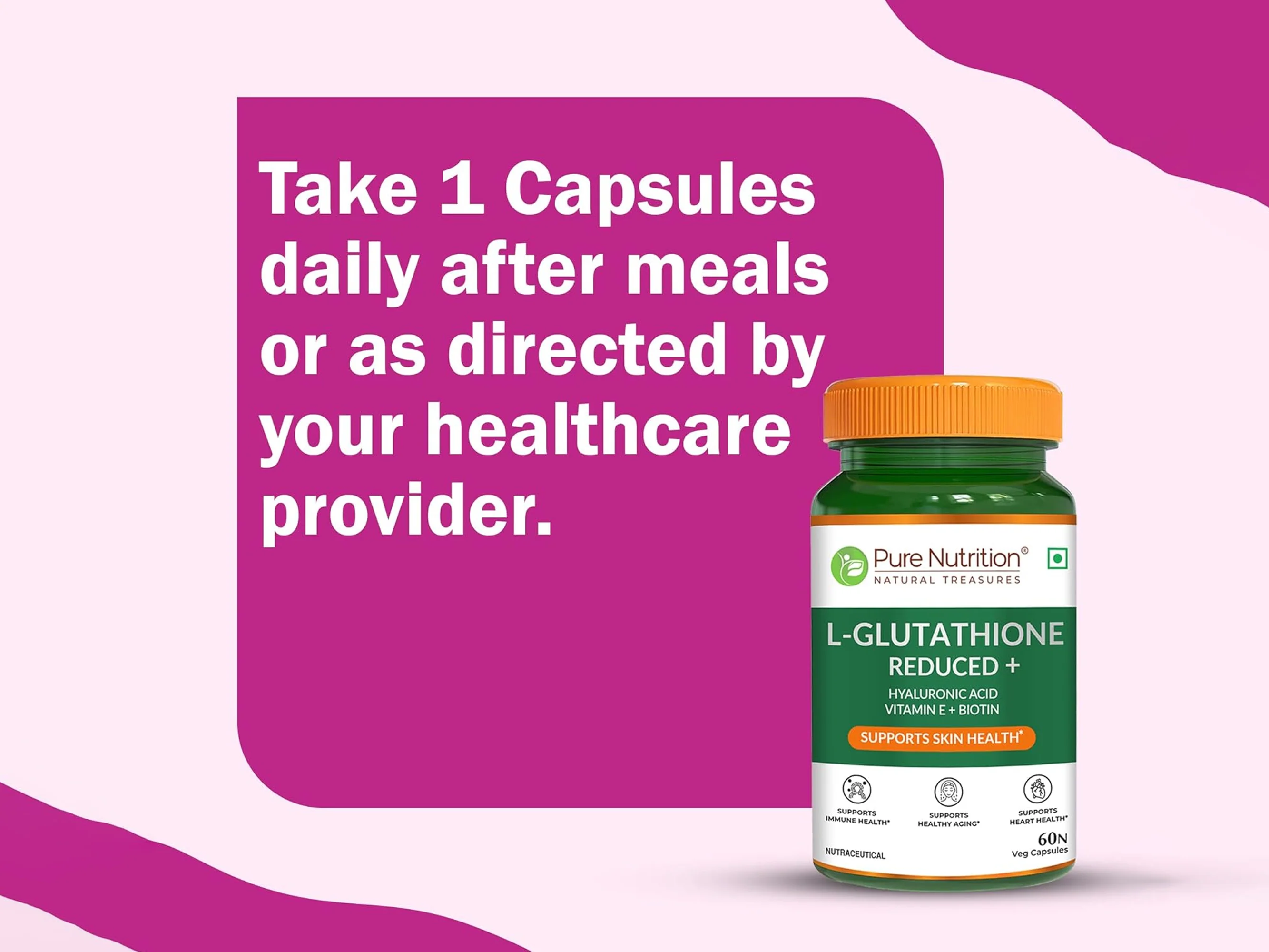 Pure Nutrition L-Glutathione Reduced+ with Hyaluronic Acid, Vitamin E, Biotin Veg Capsule - Image 7