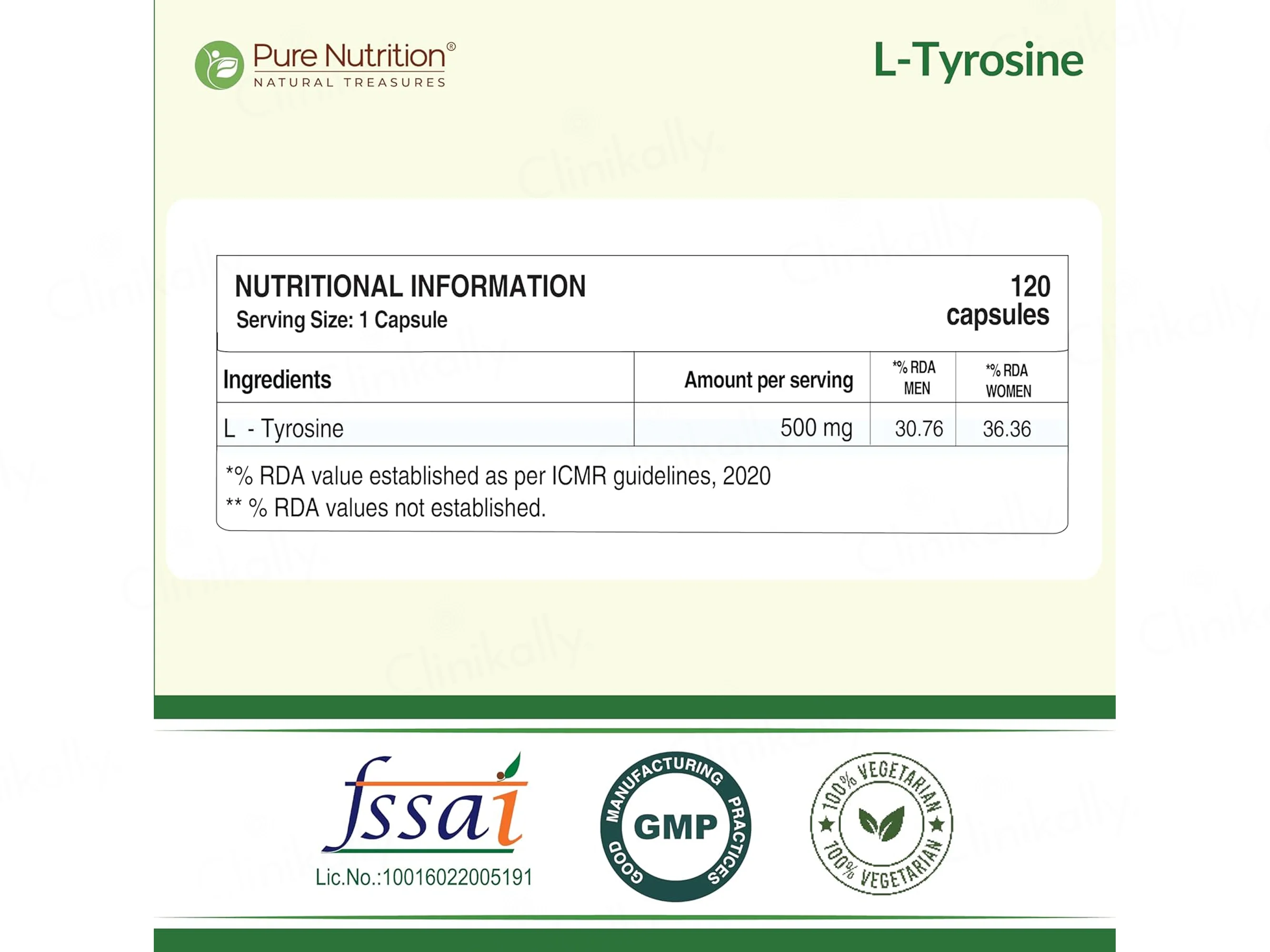 Pure Nutrition L-Tyrosine 500mg Veg Capsule - Image 5