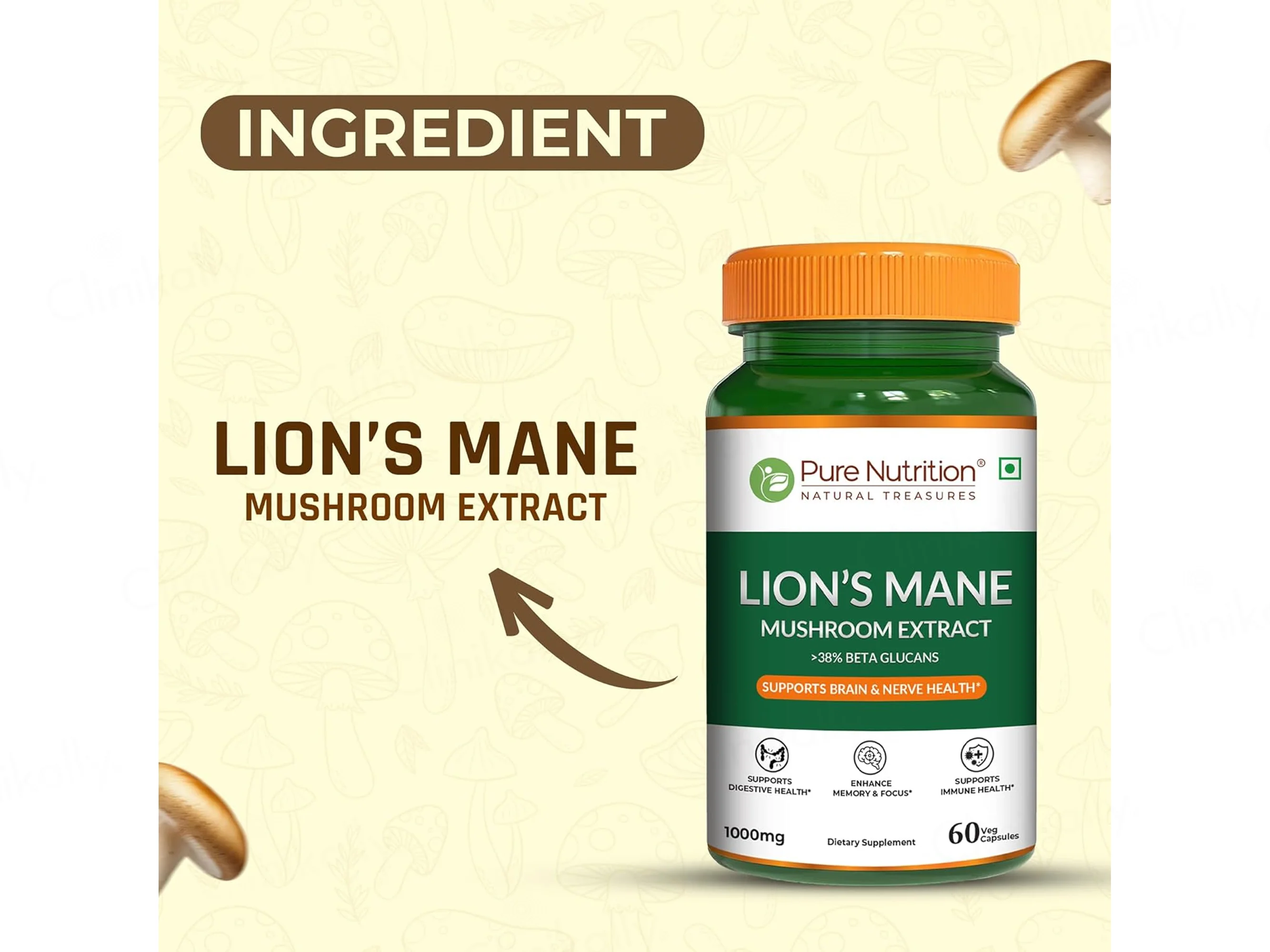 Pure Nutrition Lion's Mane Mushroom Extract 1000mg Veg Capsule - Image 4