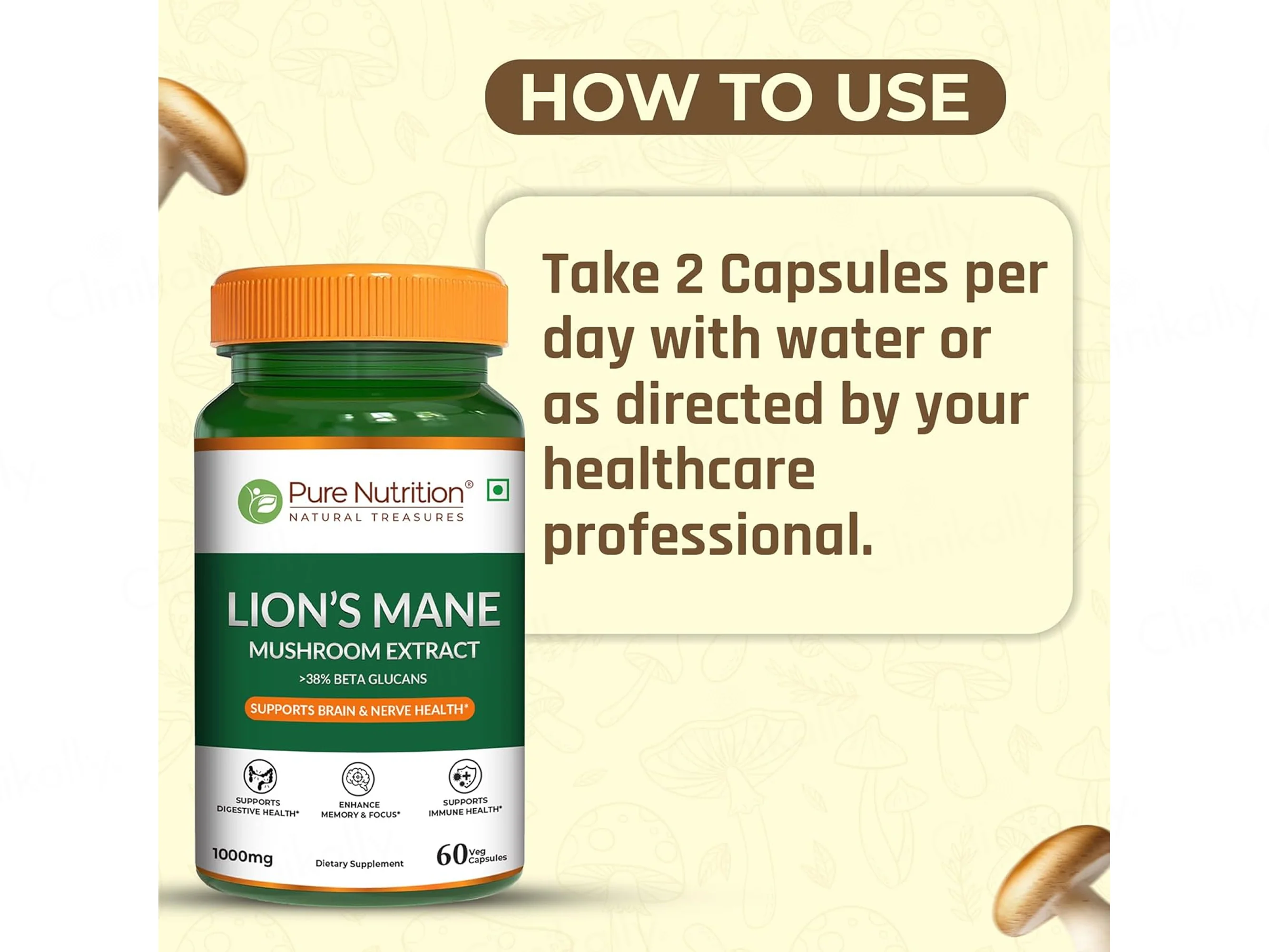 Pure Nutrition Lion's Mane Mushroom Extract 1000mg Veg Capsule - Image 5