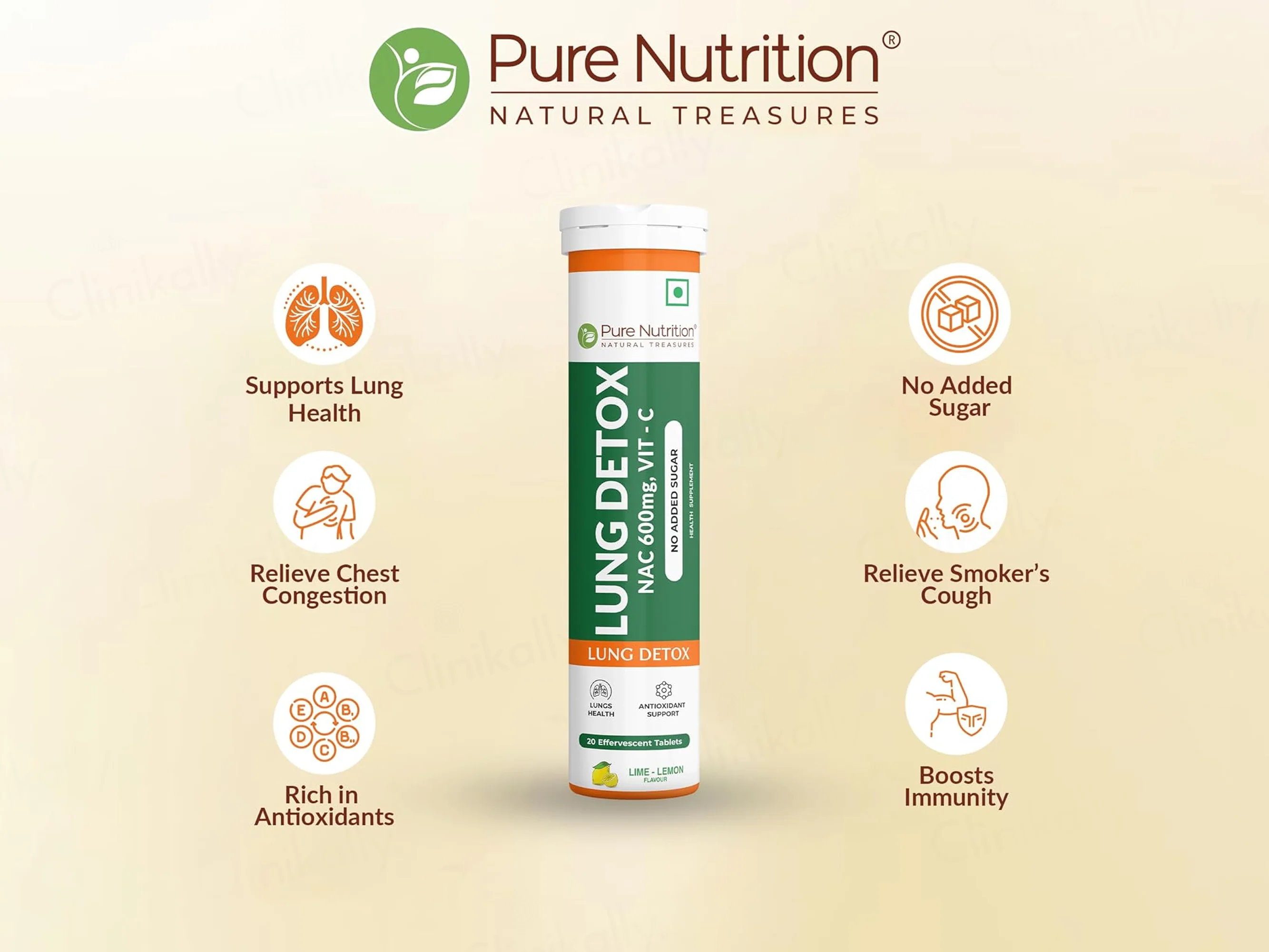 Pure Nutrition Lung Detox Effervescent Tablet - Lime Lemon Flavour - Image 2