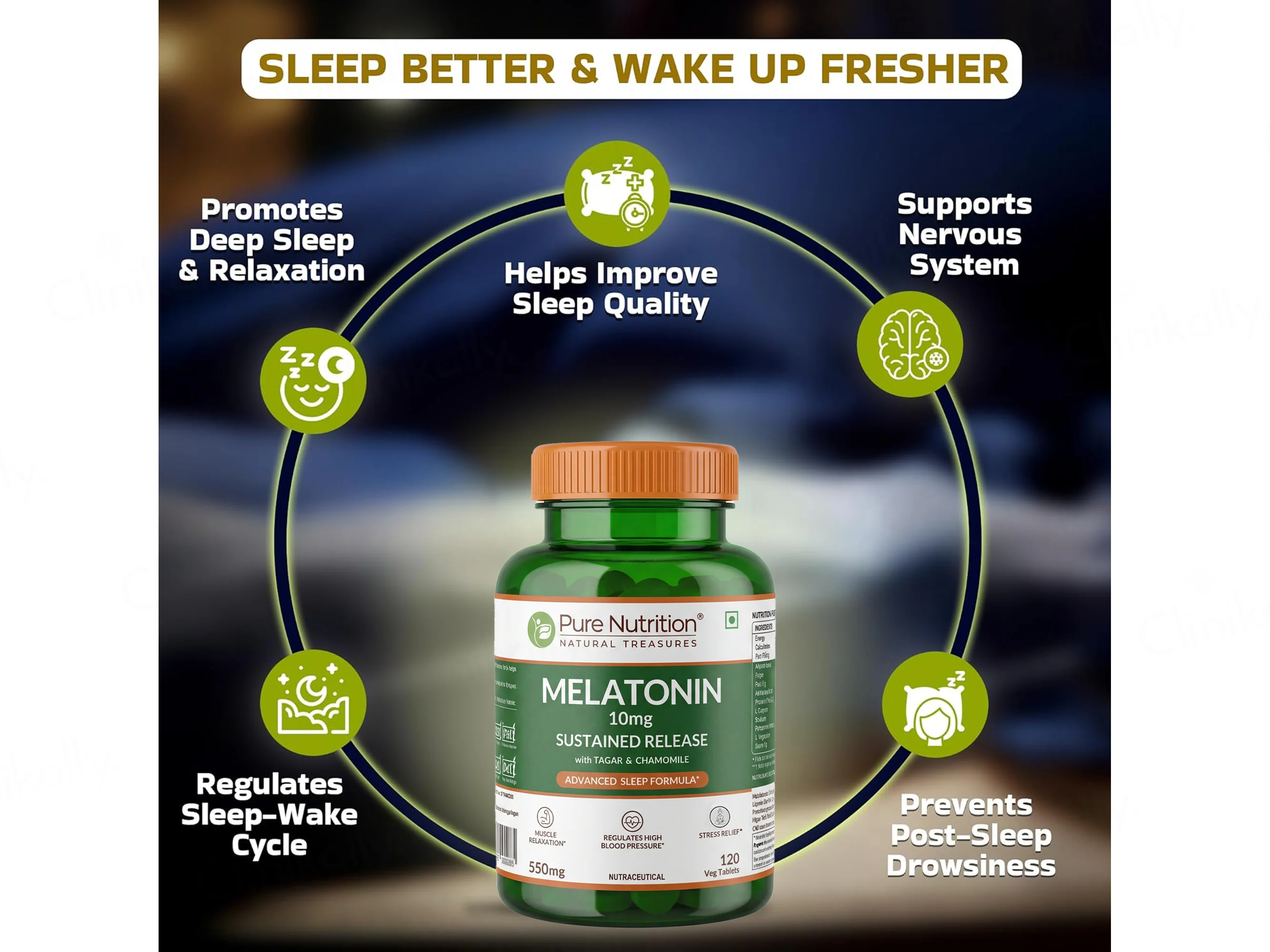 Pure Nutrition Melatonin 10mg + Tagar 250mg & Chamomile Sleep Tablet - Image 3