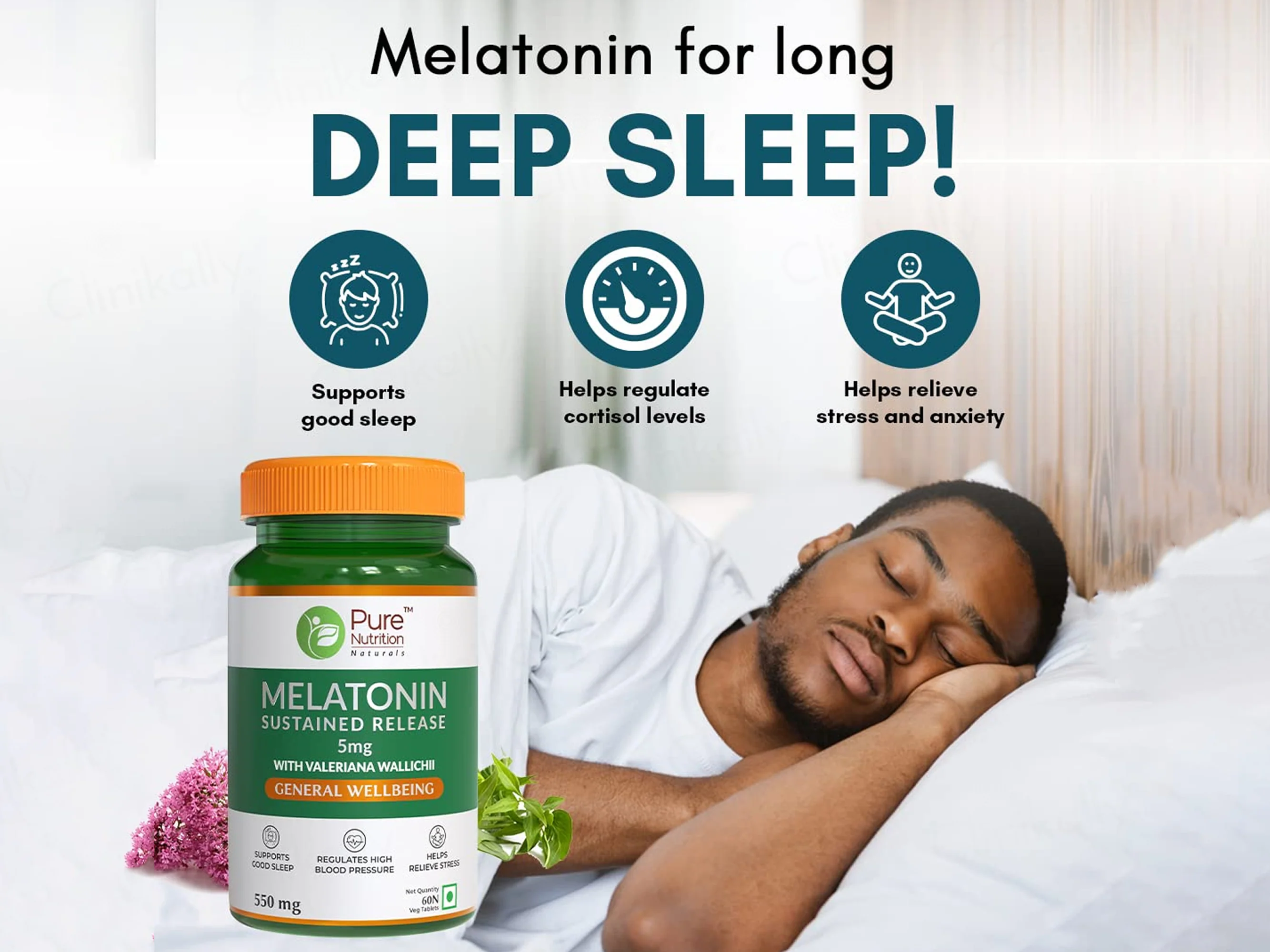 Pure Nutrition Melatonin 5mg + Tagar 250mg & Chamomile Sleep Tablet - Image 4