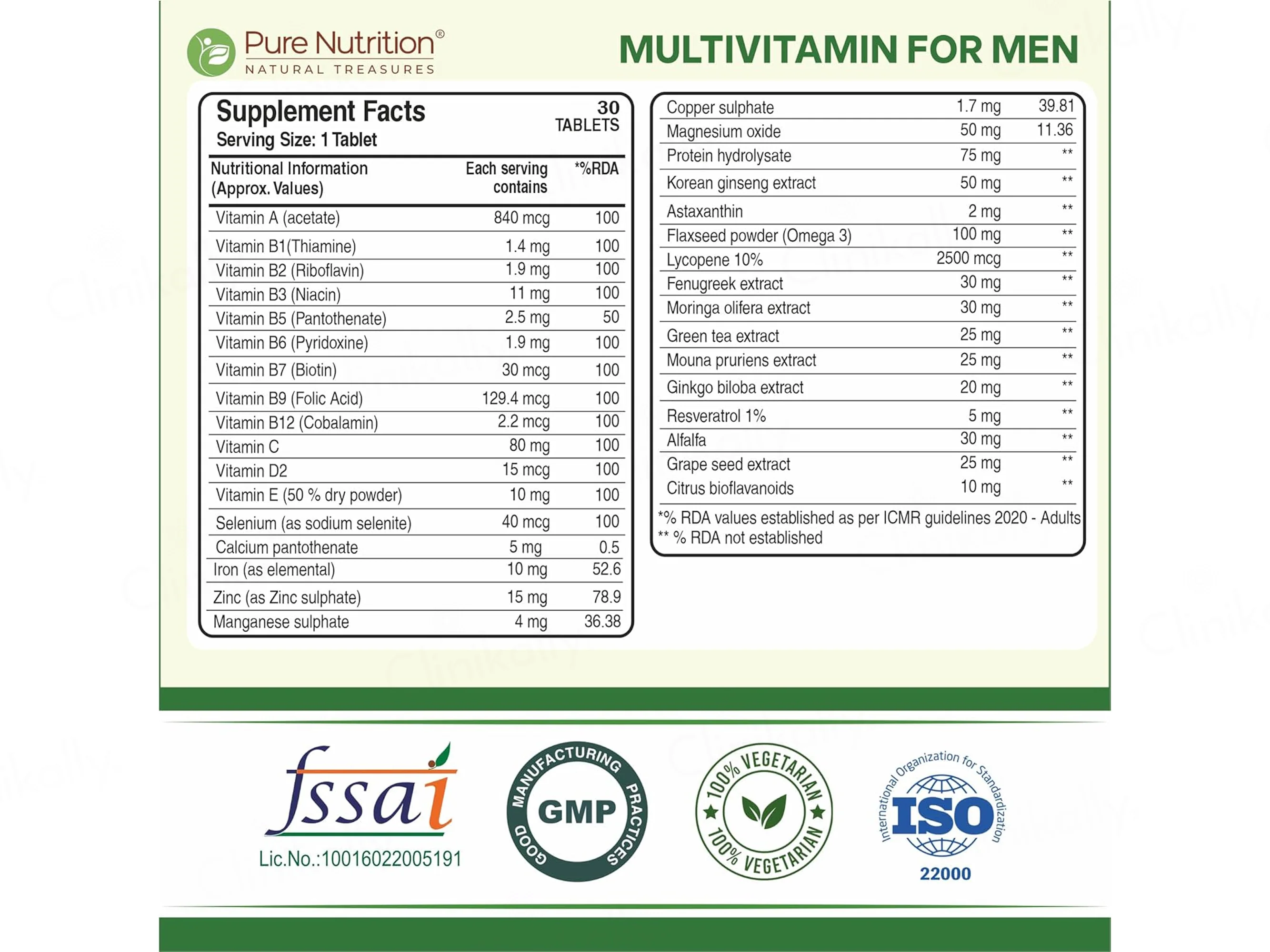 Pure Nutrition Multivitamin Veg Tablet For Men - Image 3