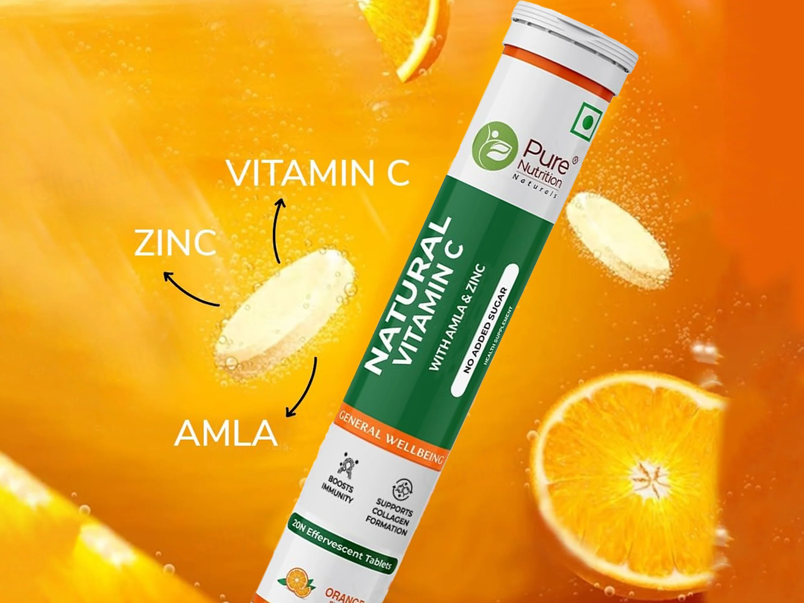 Pure Nutrition Natural Vitamin C With Amla & Zinc Effervescent Tablet - Orange Flavour - Image 4