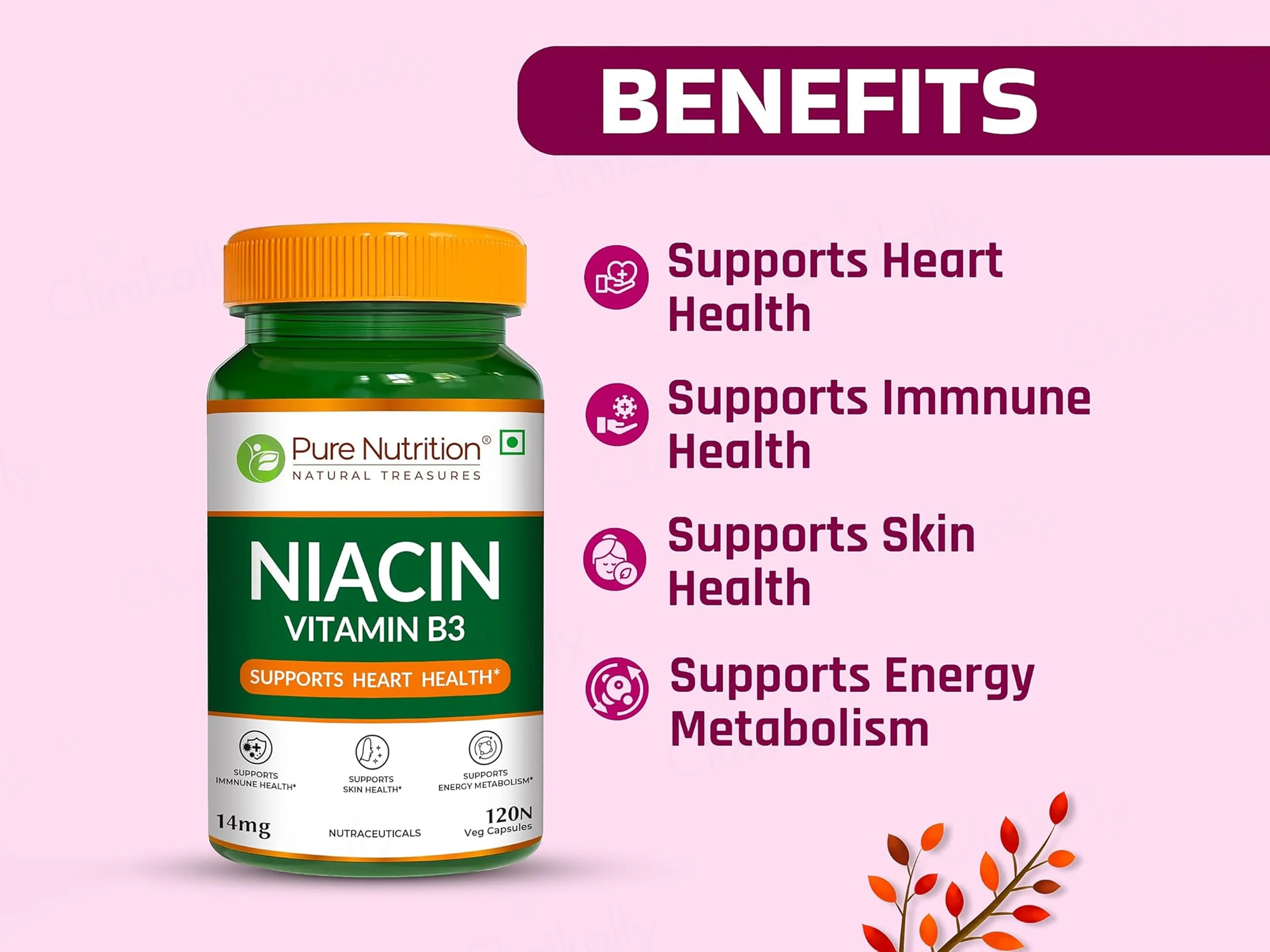 Pure Nutrition Niacin Vitamin B3 14mg Veg Capsule - Image 2