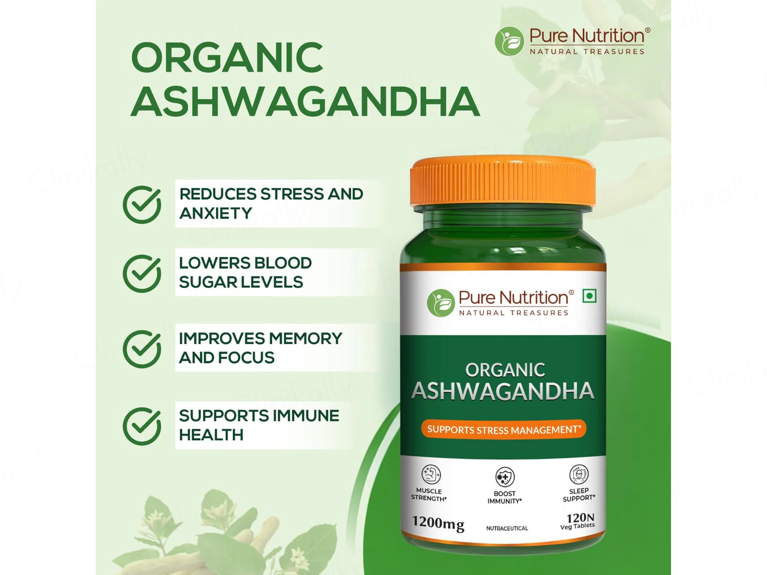 Pure Nutrition Organic Ashwagandha 1200mg Veg Tablet - Image 4
