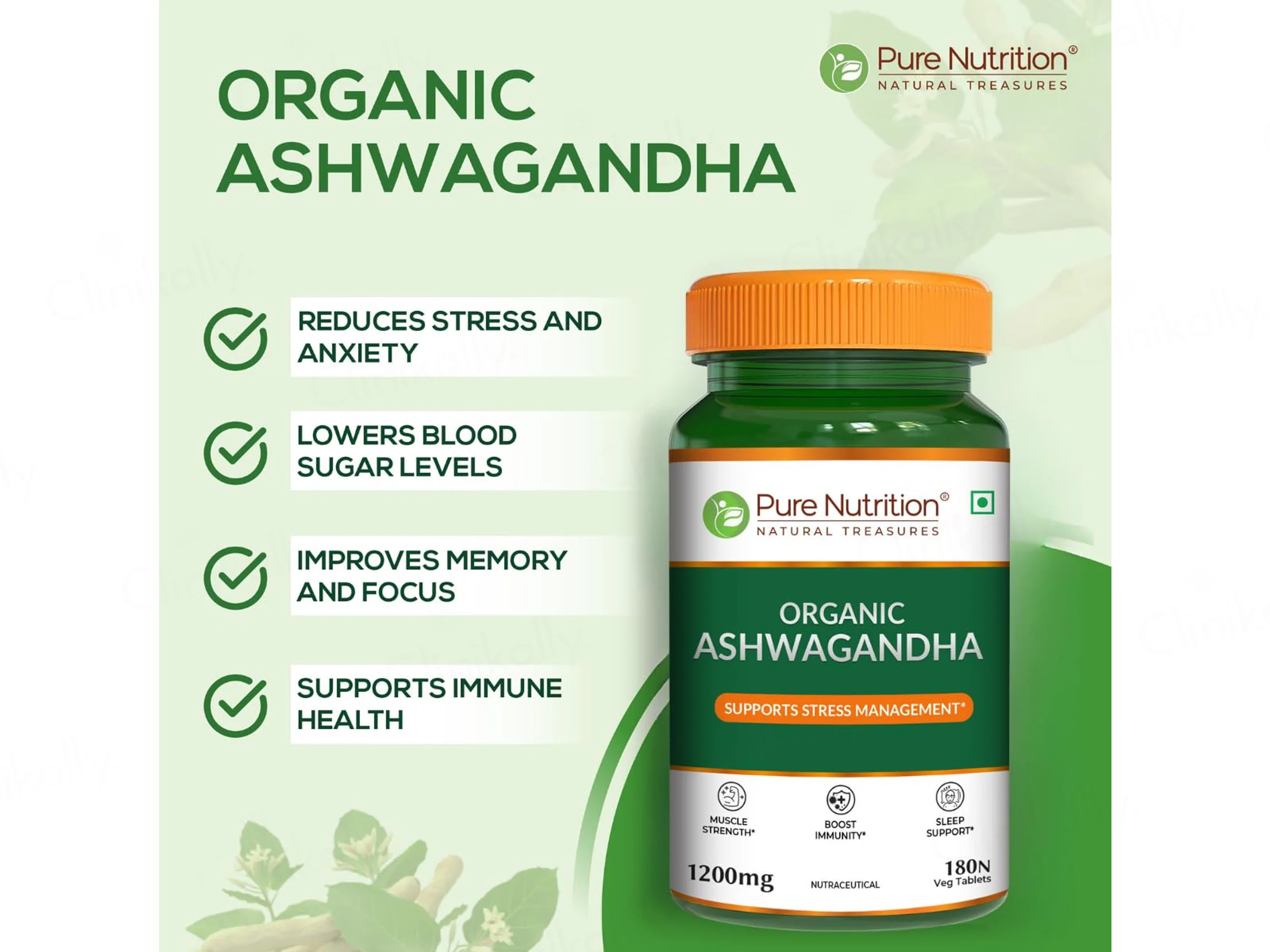 Pure Nutrition Organic Ashwagandha 1200mg Veg Tablet - Image 9