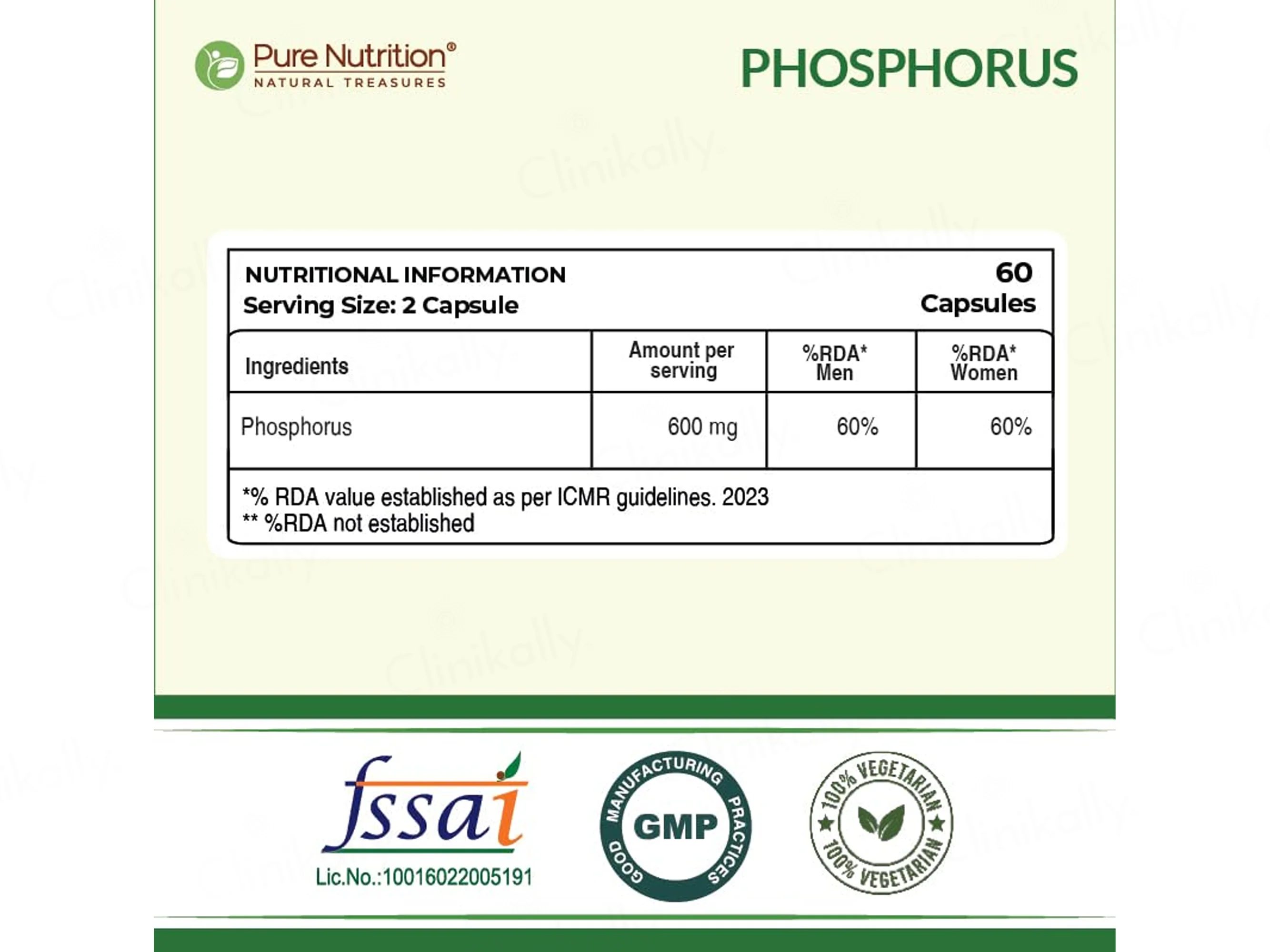 Pure Nutrition Phosphorus 600mg Veg Capsule - Image 2