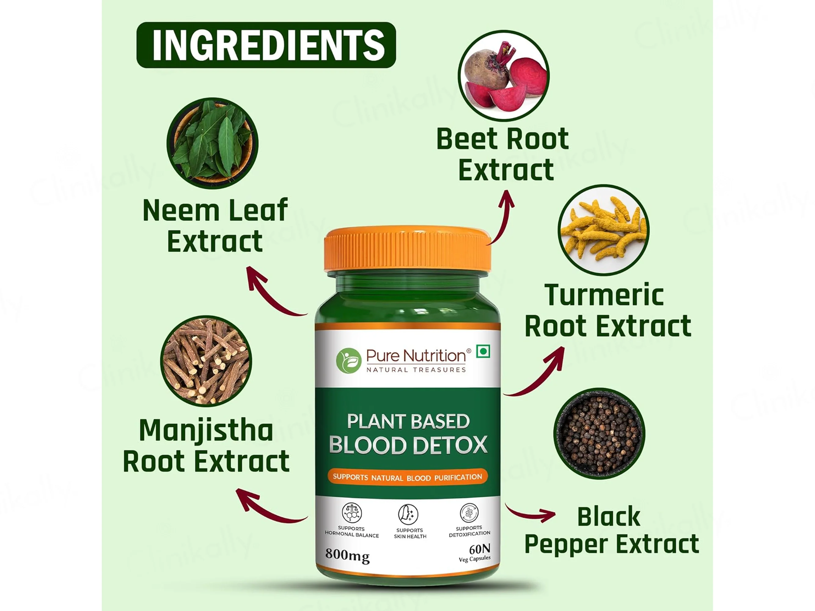 Pure Nutrition Plant Based Blood Detox 800mg Veg Capsule - Image 3