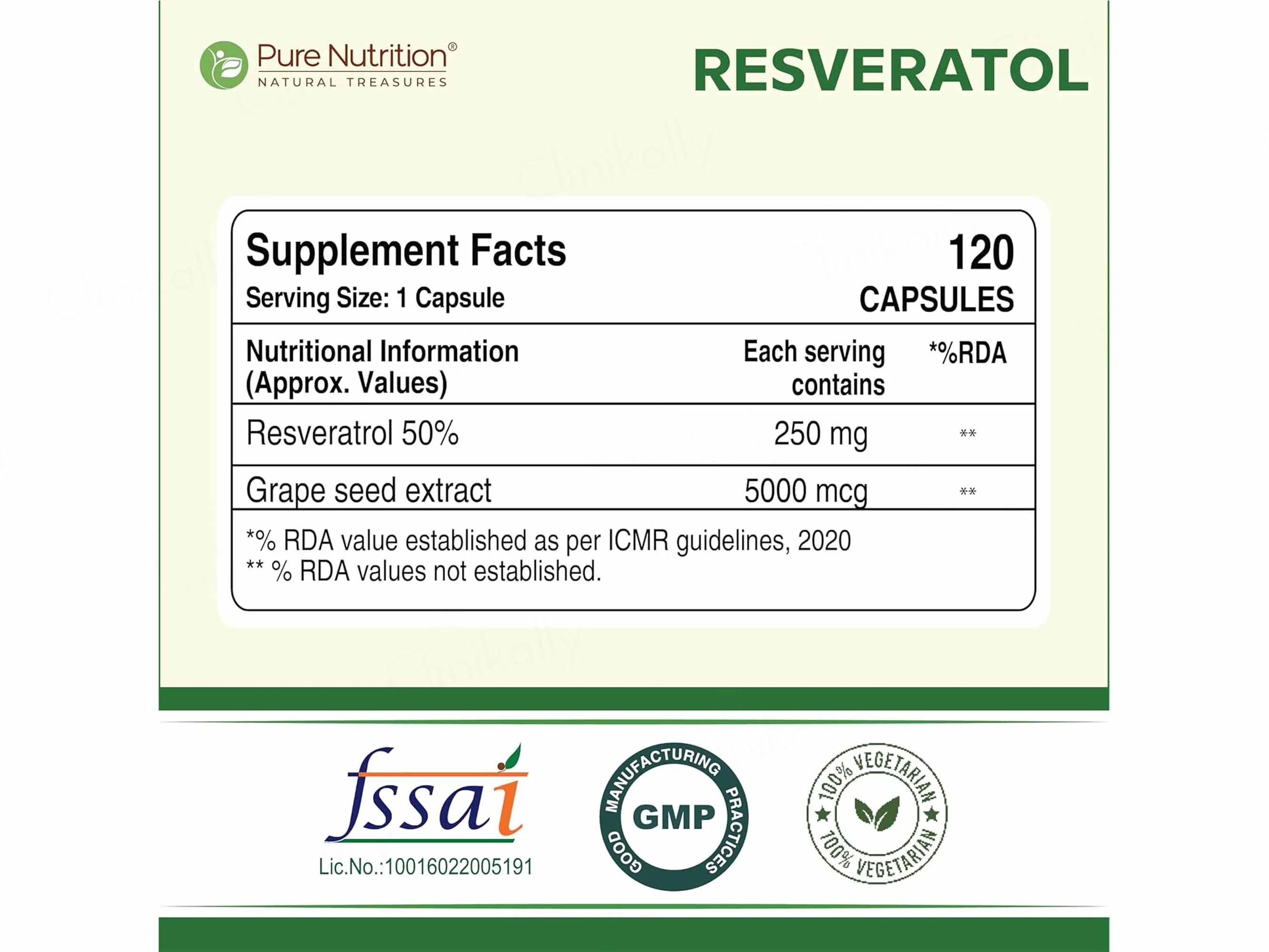Pure Nutrition Resveratrol Grape Seed Extract 255mg Veg Capsule - Image 3