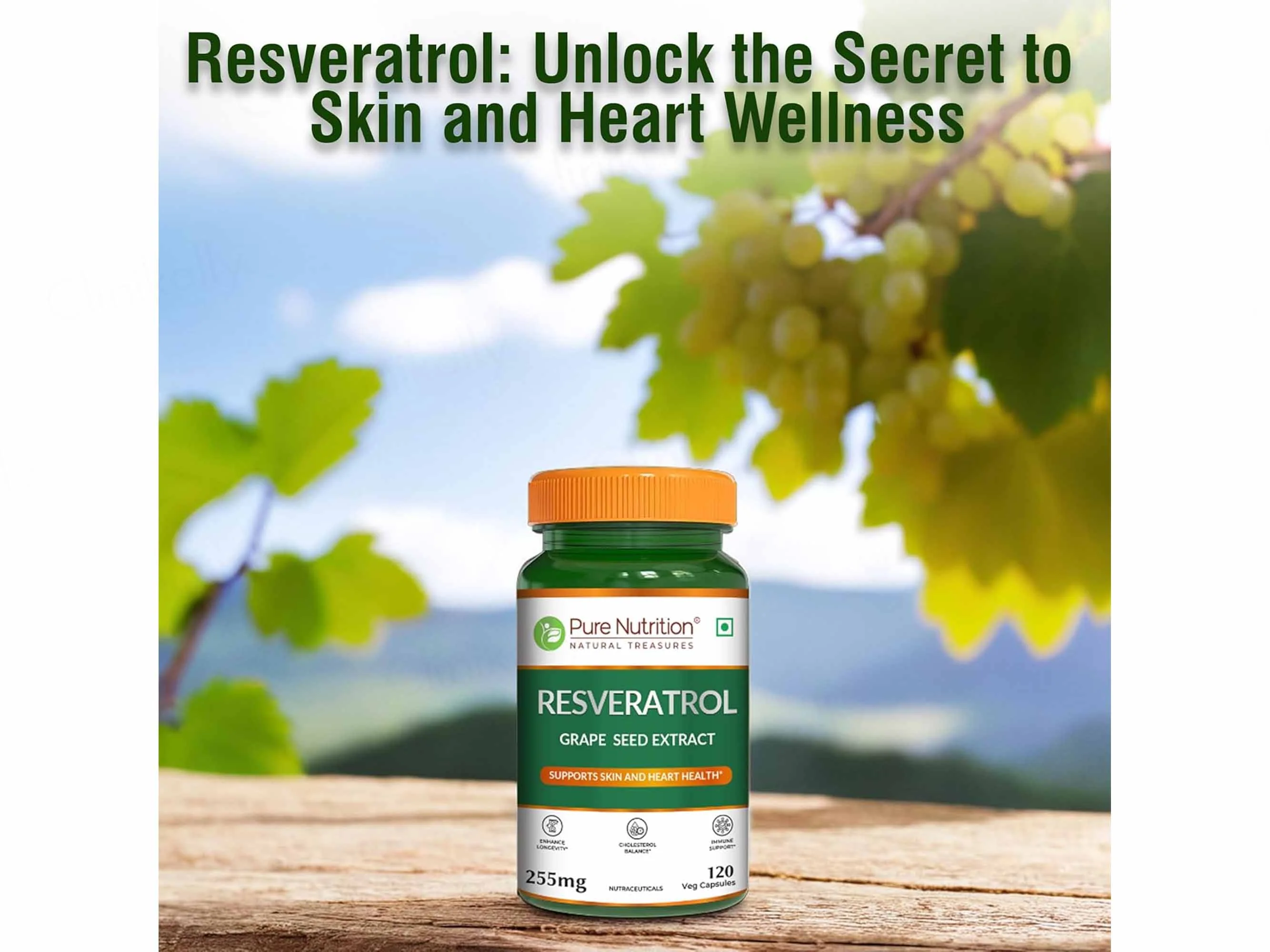 Pure Nutrition Resveratrol Grape Seed Extract 255mg Veg Capsule - Image 7