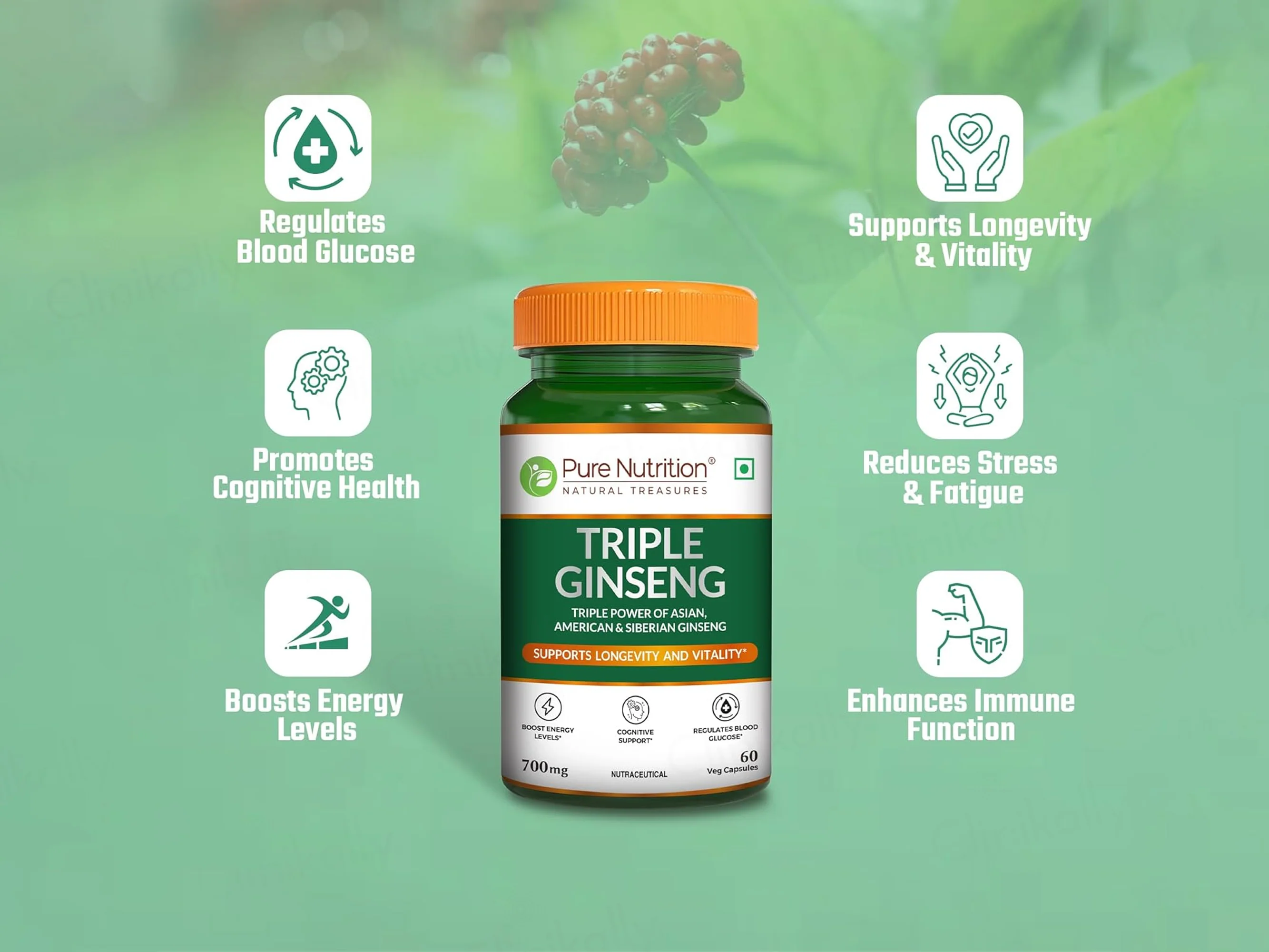Pure Nutrition Triple Ginseng 700mg Veg Capsule - Image 2