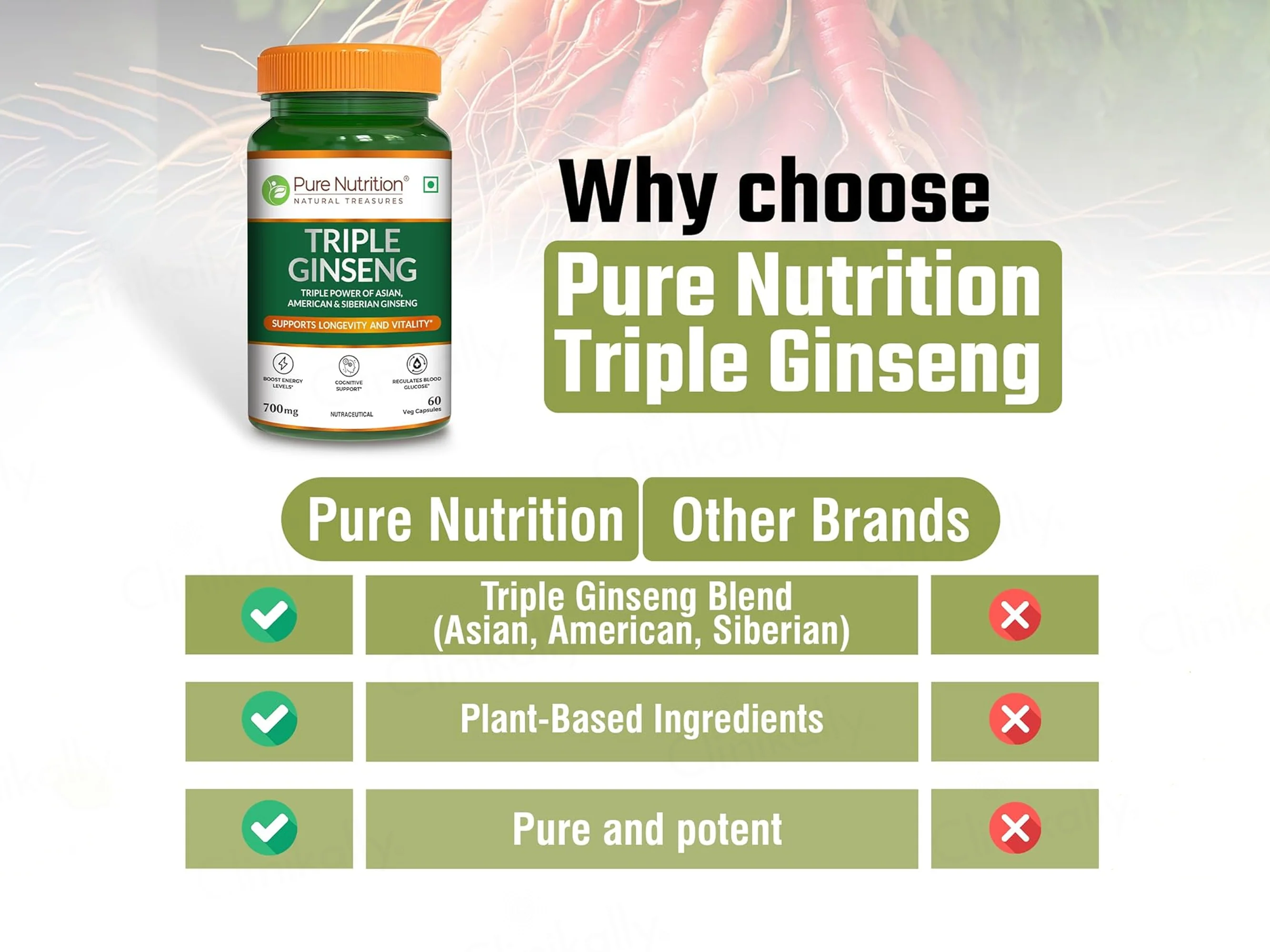 Pure Nutrition Triple Ginseng 700mg Veg Capsule - Image 3