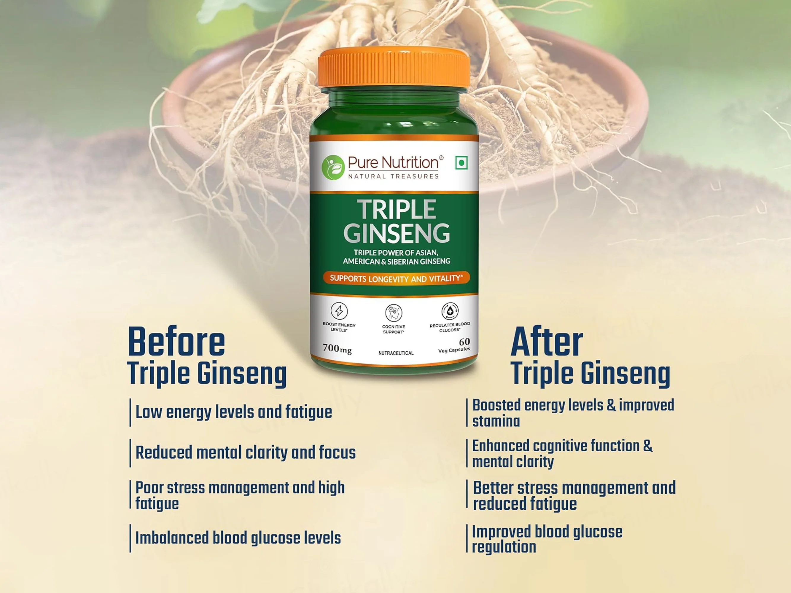 Pure Nutrition Triple Ginseng 700mg Veg Capsule - Image 4