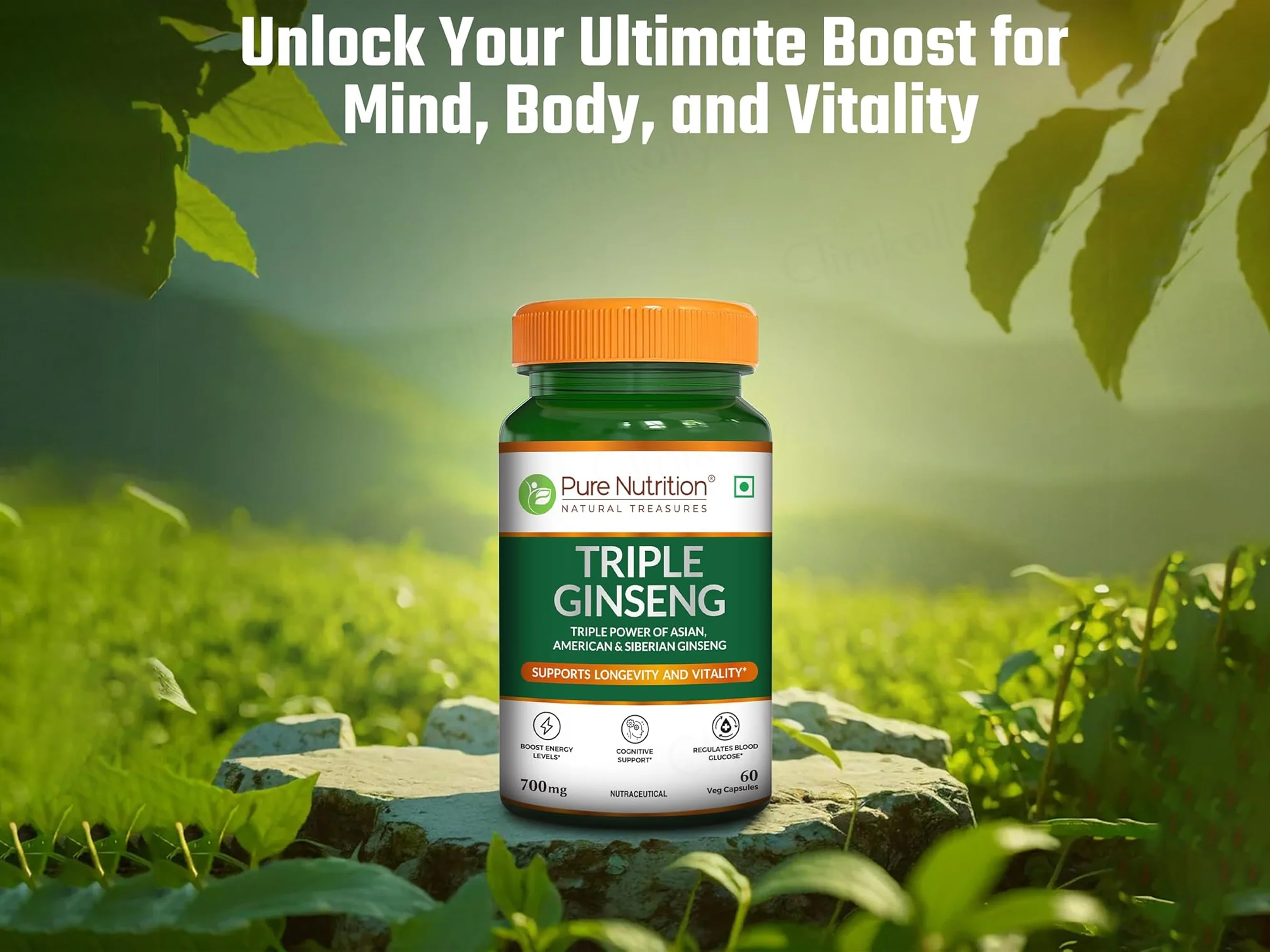 Pure Nutrition Triple Ginseng 700mg Veg Capsule - Image 5