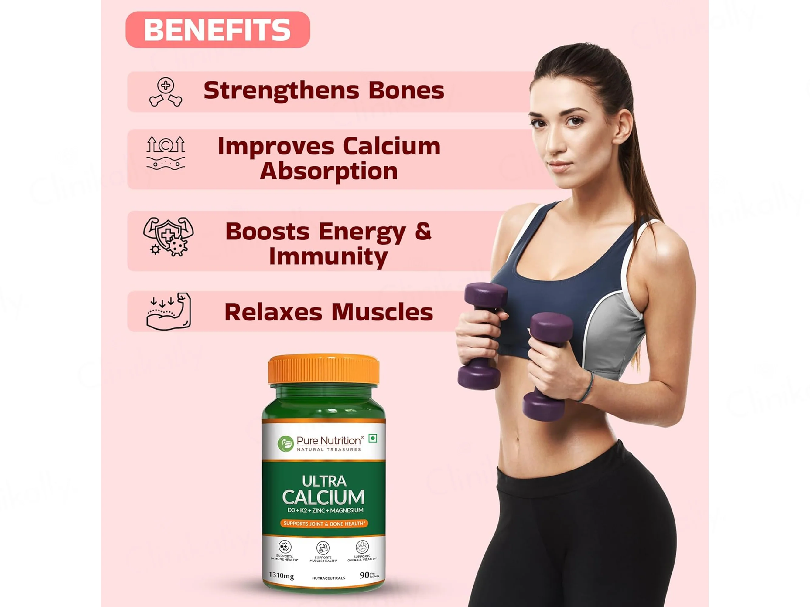 Pure Nutrition Ultra Calcium D3, K2, Zinc & Magnesium Veg Tablet - Image 4