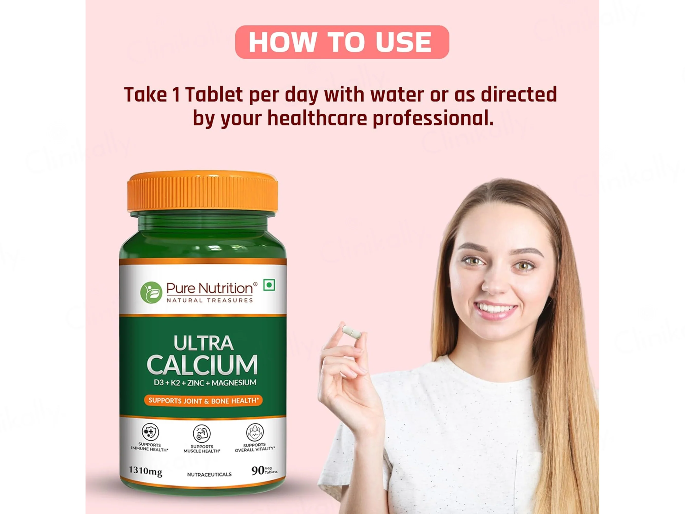 Pure Nutrition Ultra Calcium D3, K2, Zinc & Magnesium Veg Tablet - Image 5