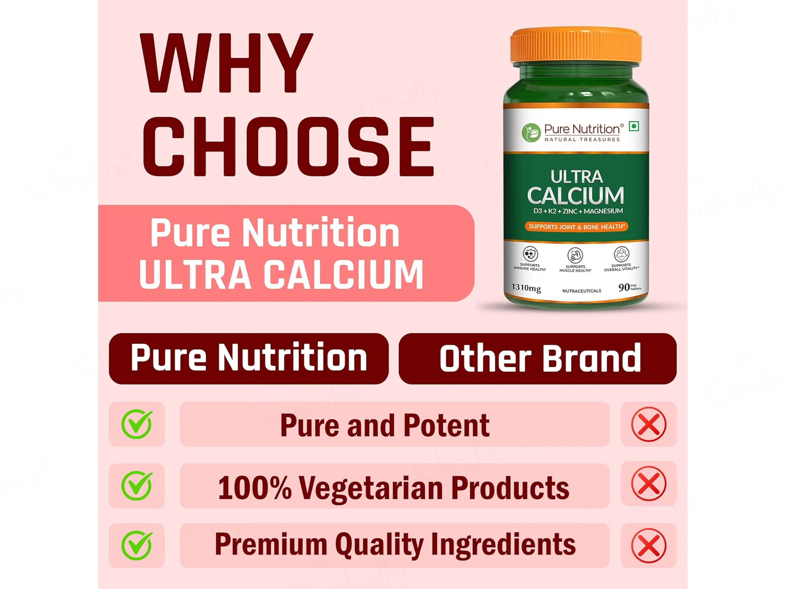Pure Nutrition Ultra Calcium D3, K2, Zinc & Magnesium Veg Tablet - Image 6
