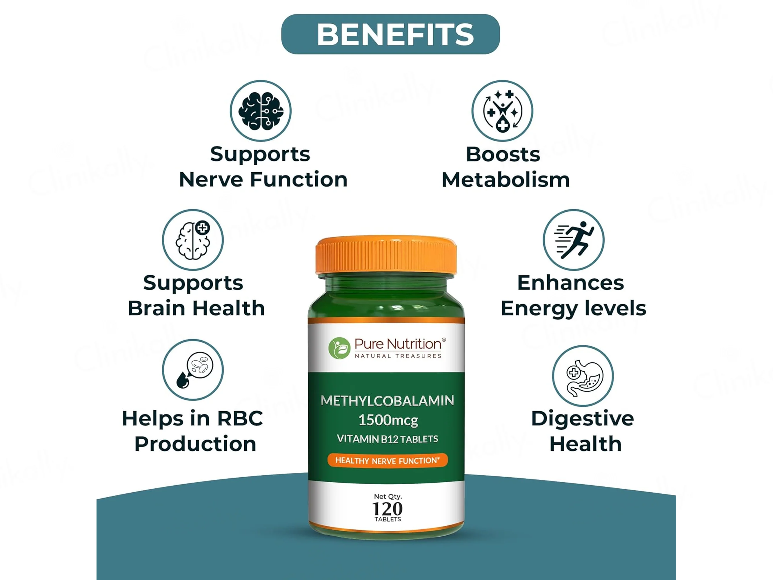 Pure Nutrition Vitamin B12 Methylcobalamin 1500mcg Veg Tablet - Image 3